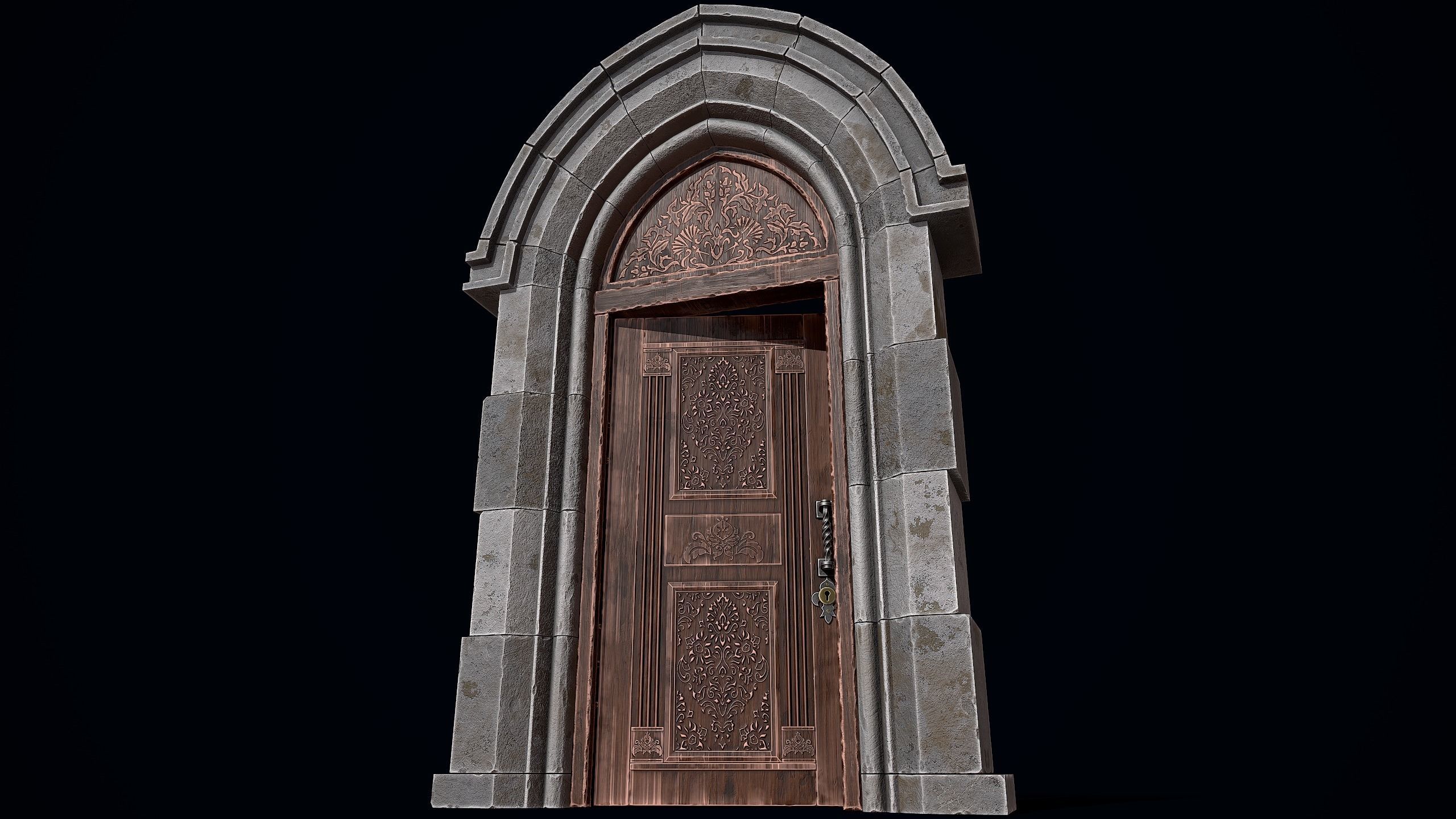 Gothic Castle Door Low-poly 3D model_7