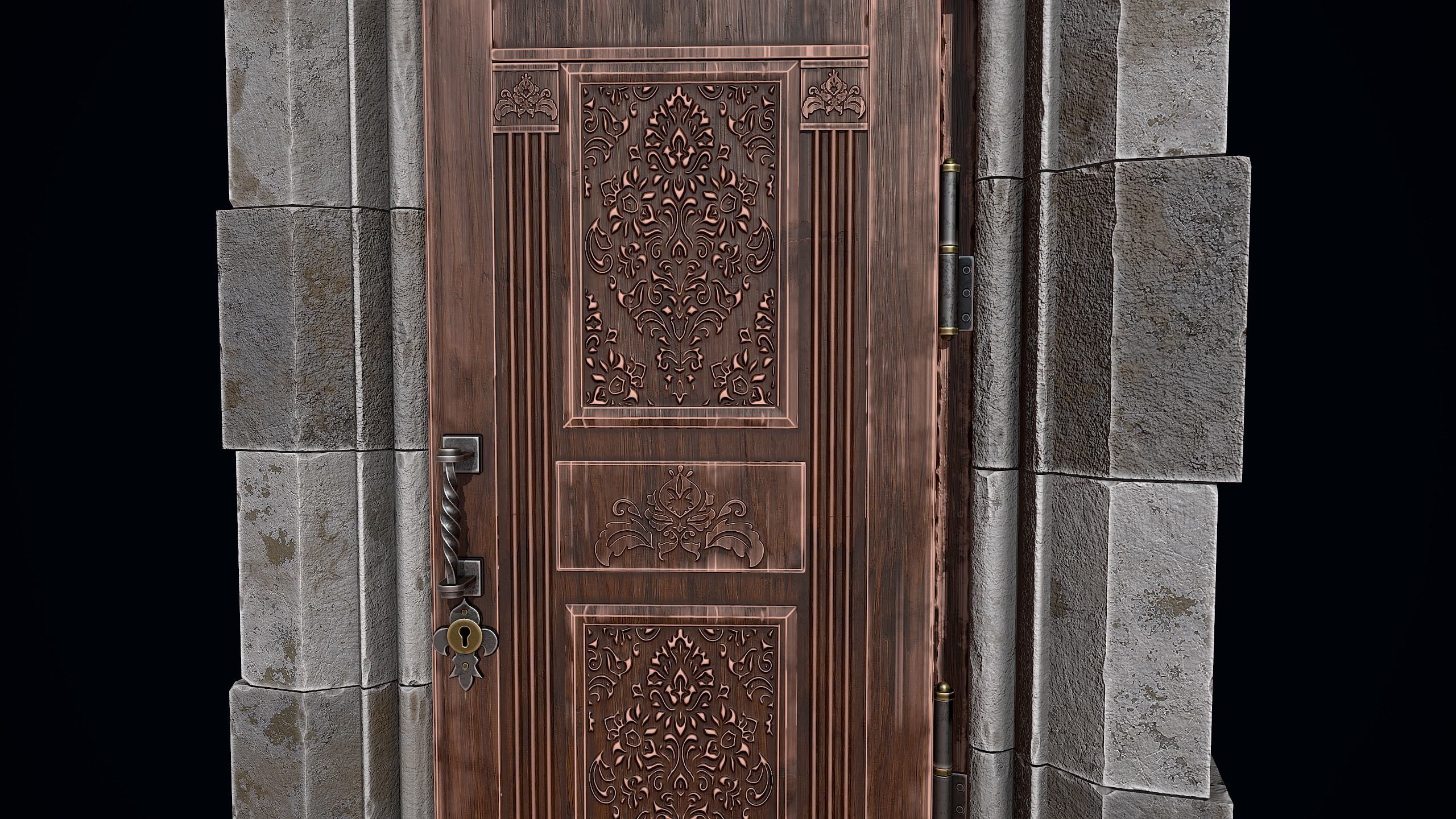 Gothic Castle Door Low-poly 3D model_5