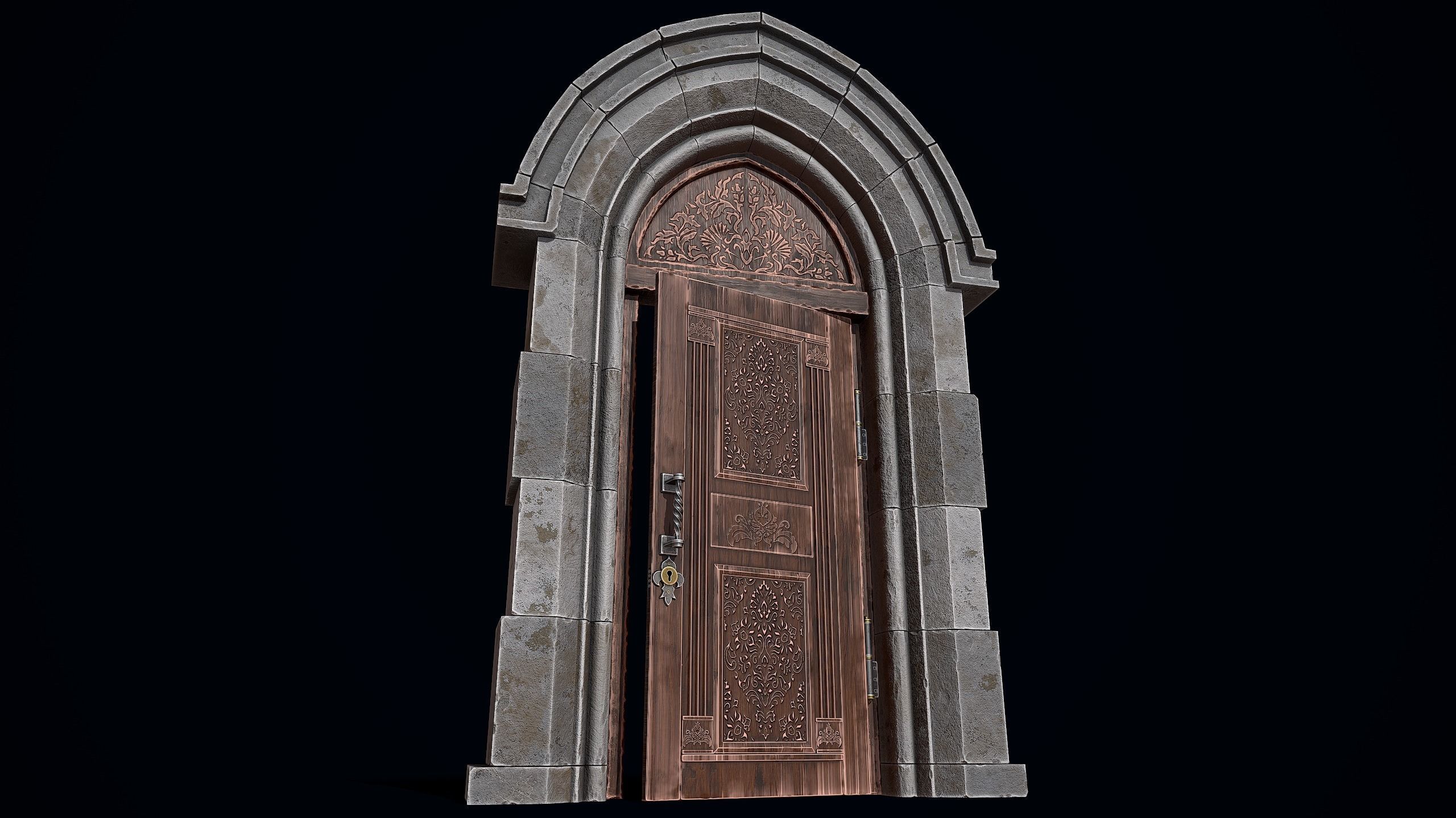 Gothic Castle Door Low-poly 3D model_8