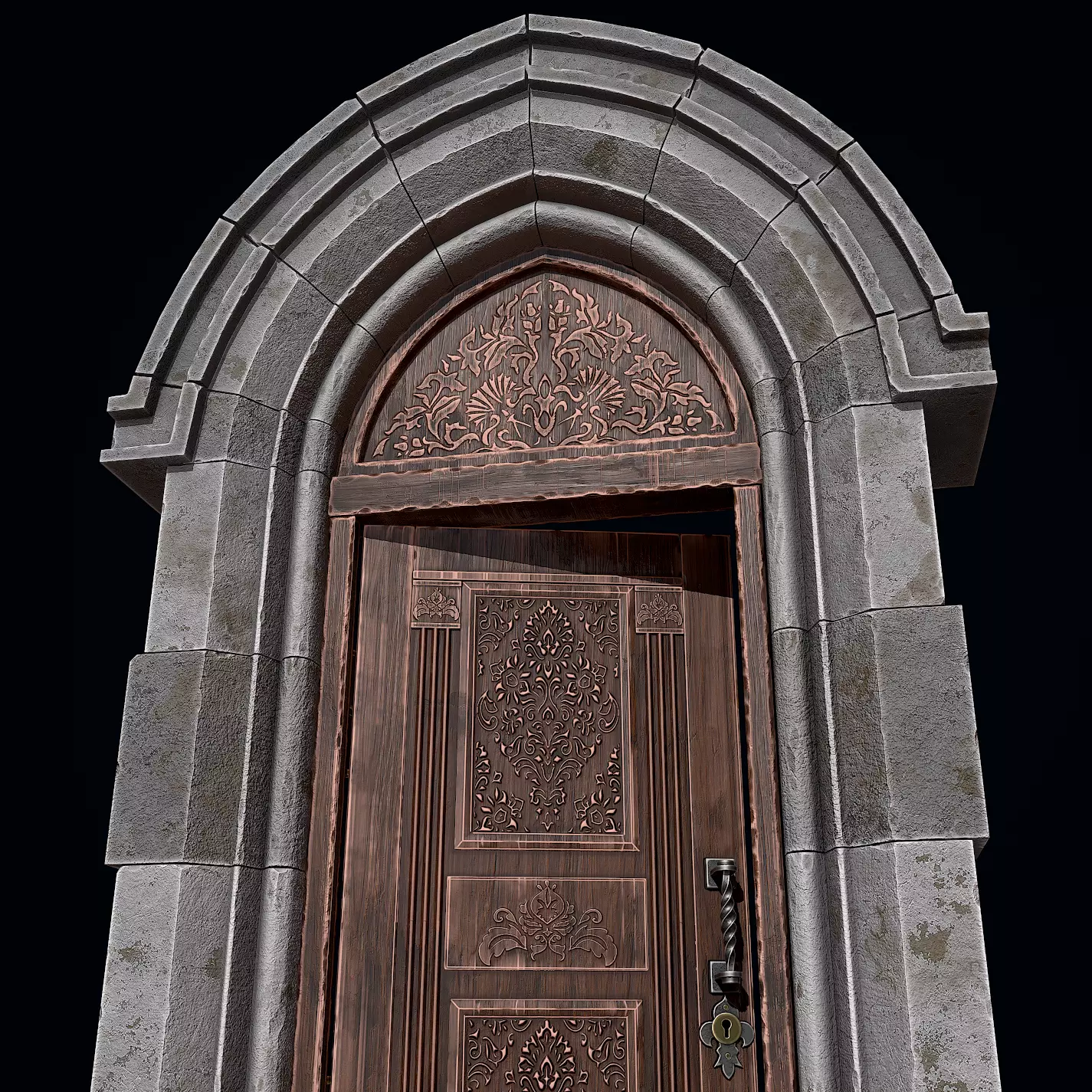 Gothic Castle Door Low-poly 3D model_0