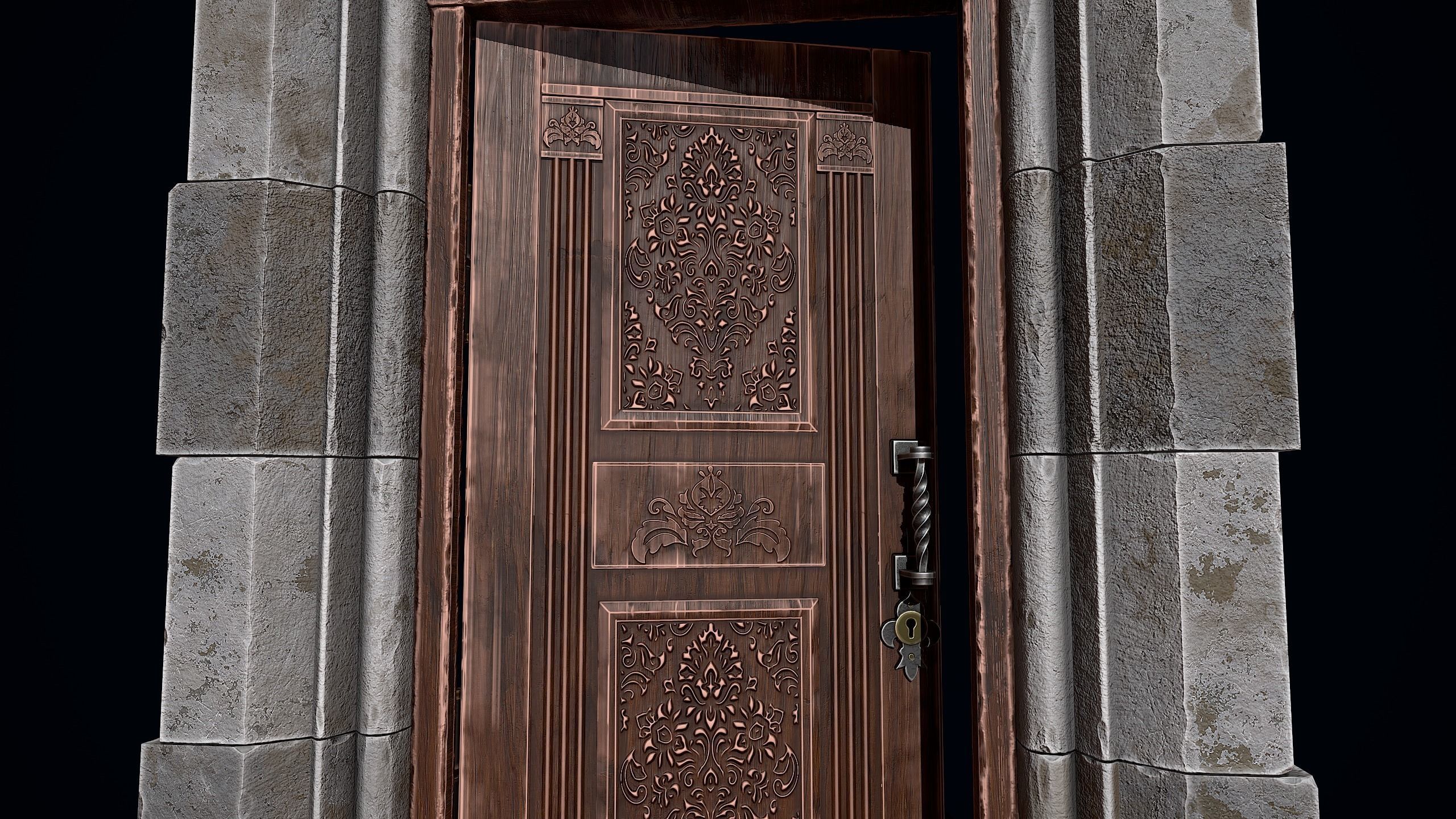 Gothic Castle Door Low-poly 3D model_6