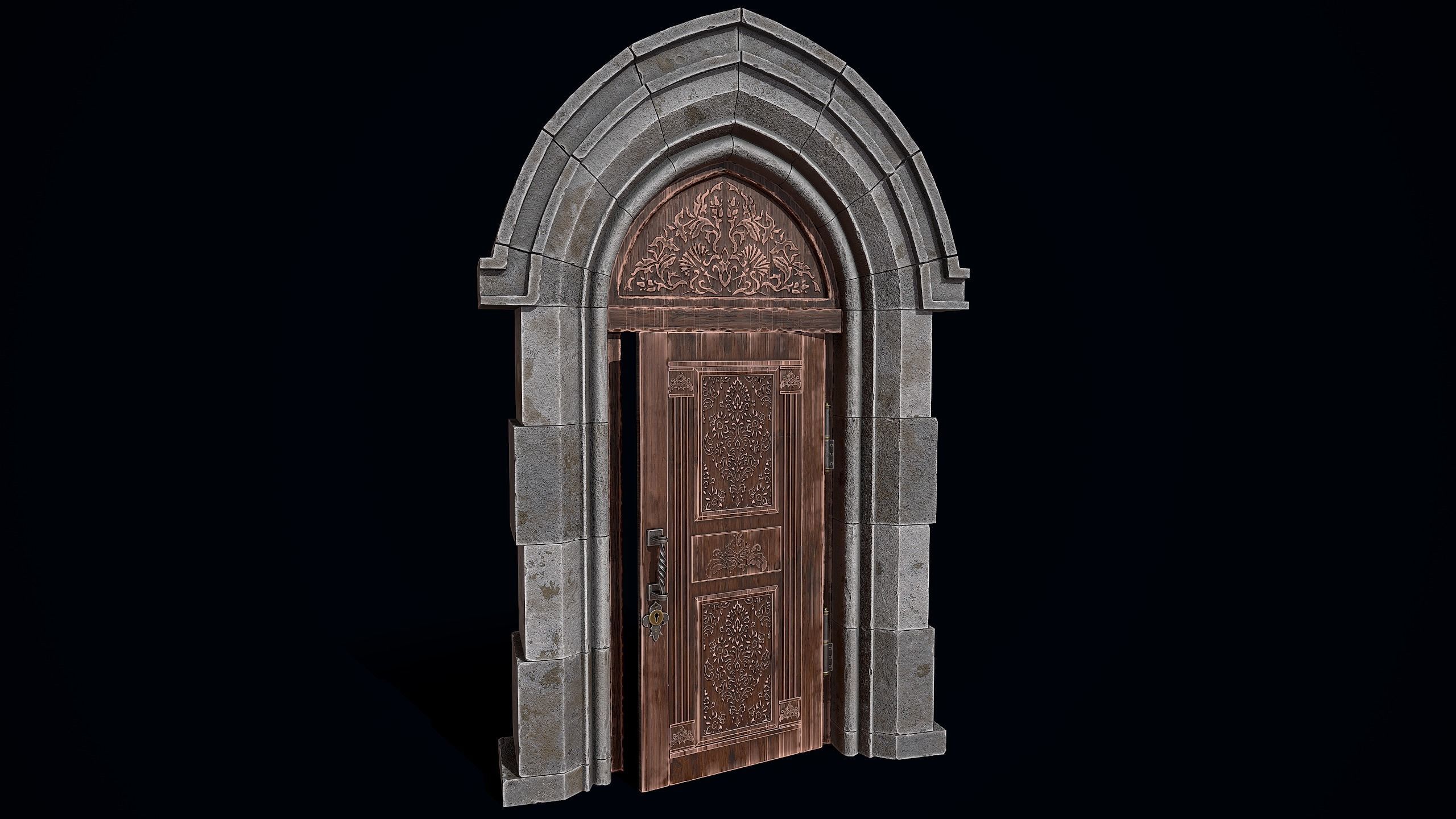Gothic Castle Door Low-poly 3D model_3