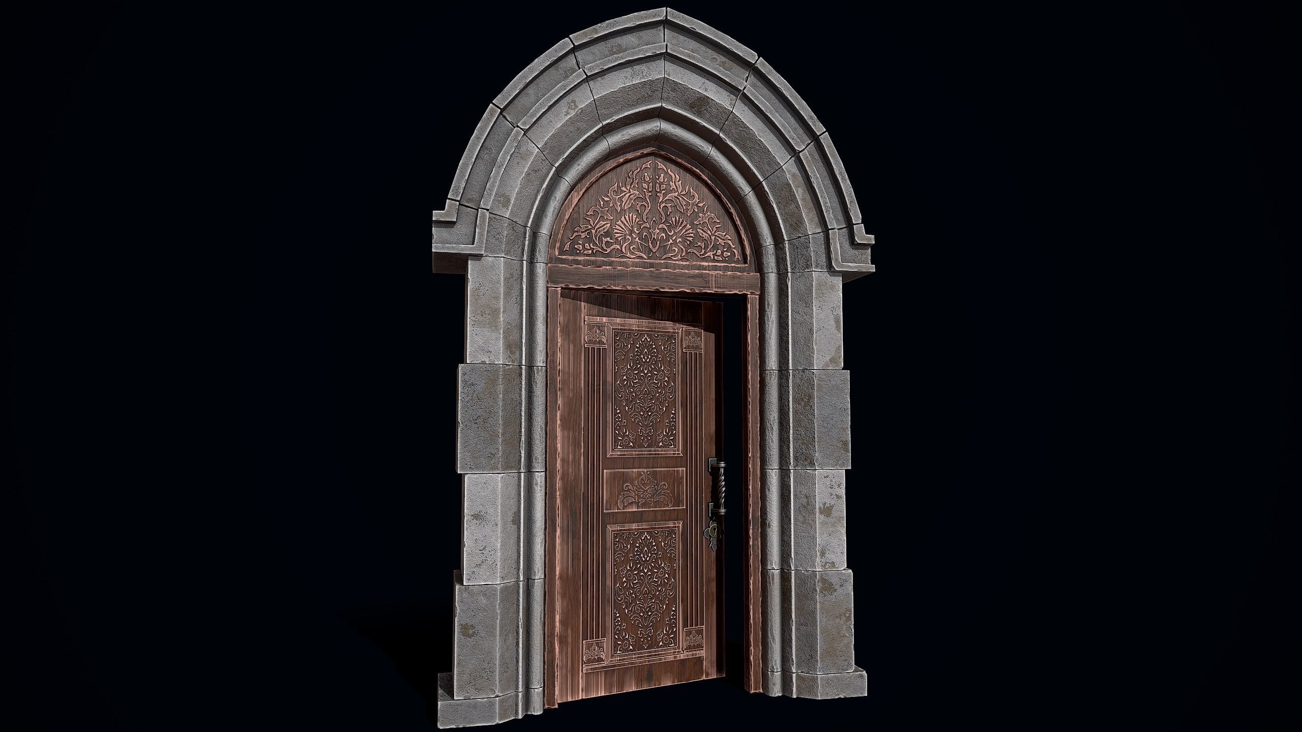 Gothic Castle Door Low-poly 3D model_4
