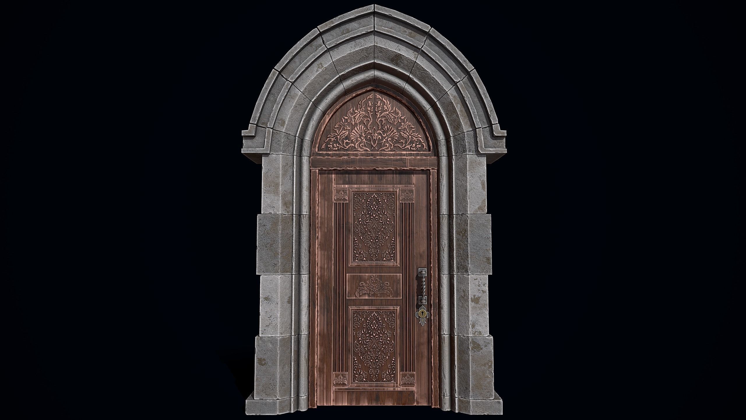Gothic Castle Door Low-poly 3D model_10