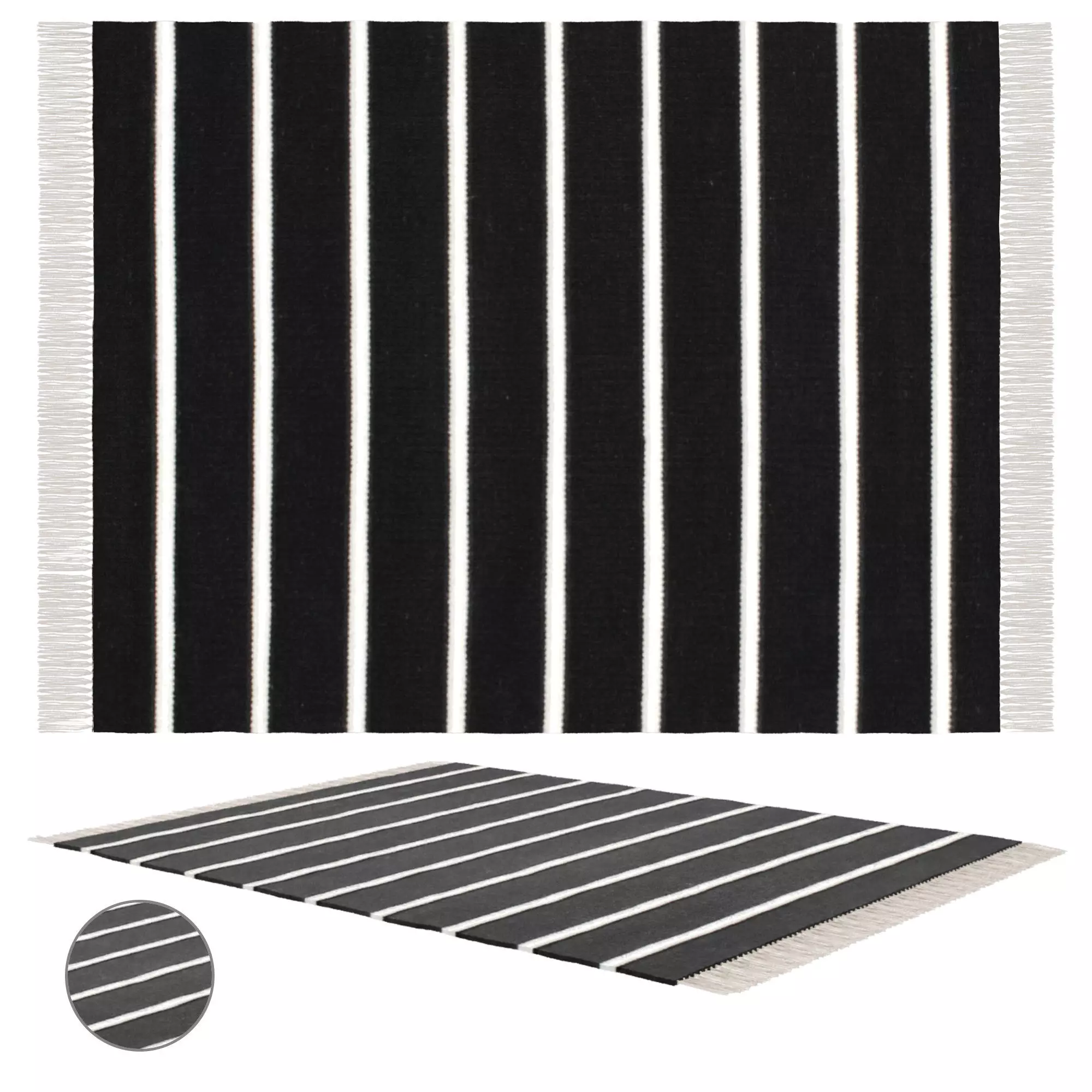 Dhurrie Stripe - Black Wool Rug 3D model