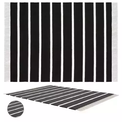 Dhurrie Stripe - Black Wool Rug 3D model