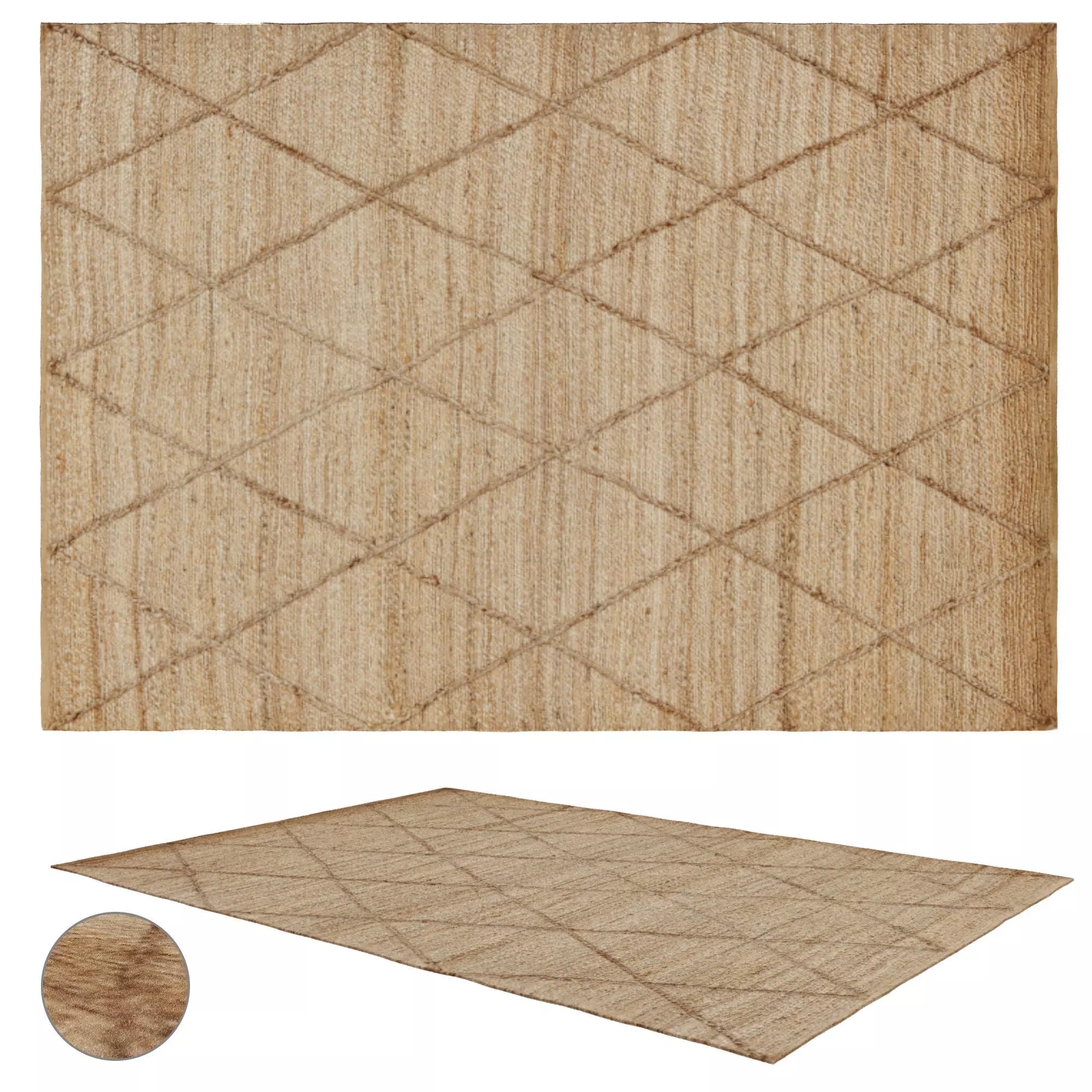 Diamond Jute - Beige Jute Rug 3D model