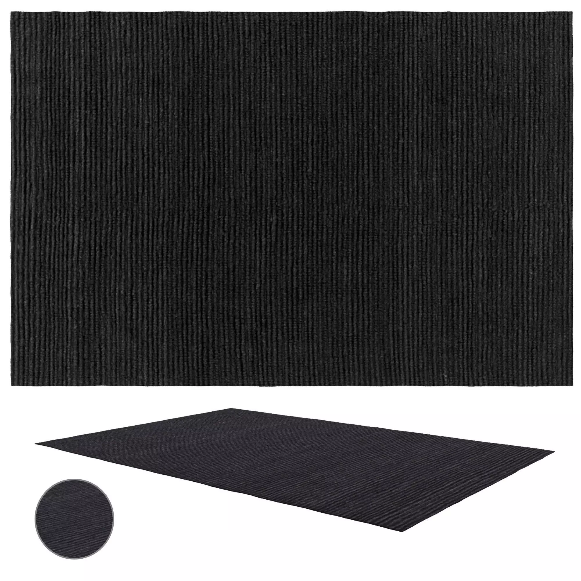 Jute Ribbed - Charcoal Grey Jute Rug 3D model