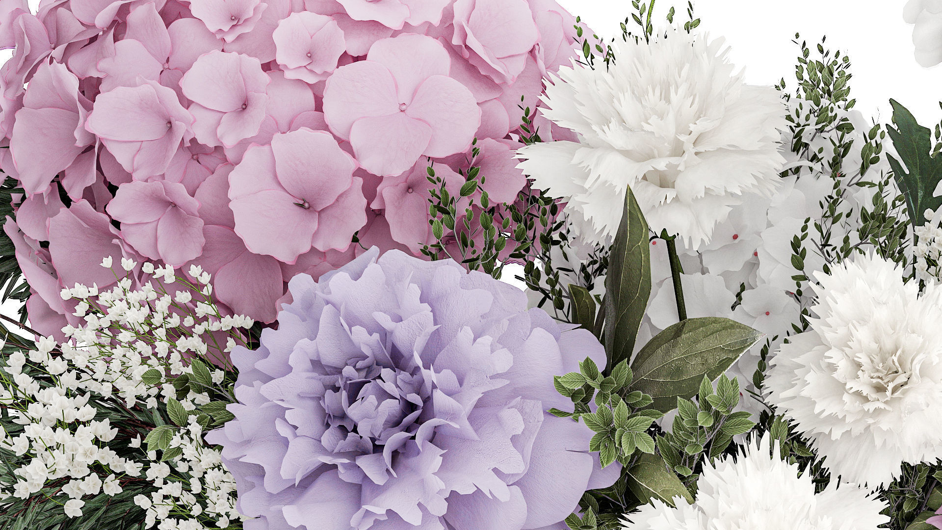 realistic bouquet in a vase hydrangea lilac peony 382 3D model_6