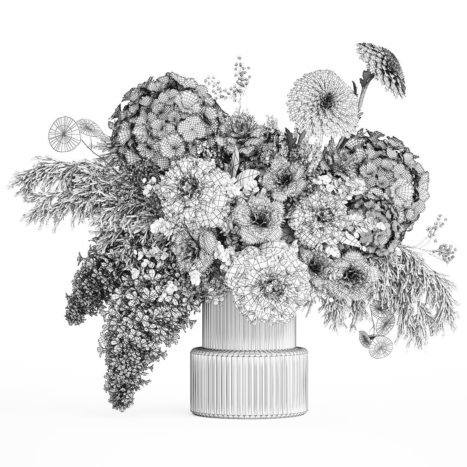 realistic bouquet in a vase hydrangea lilac peony 382 3D model_14