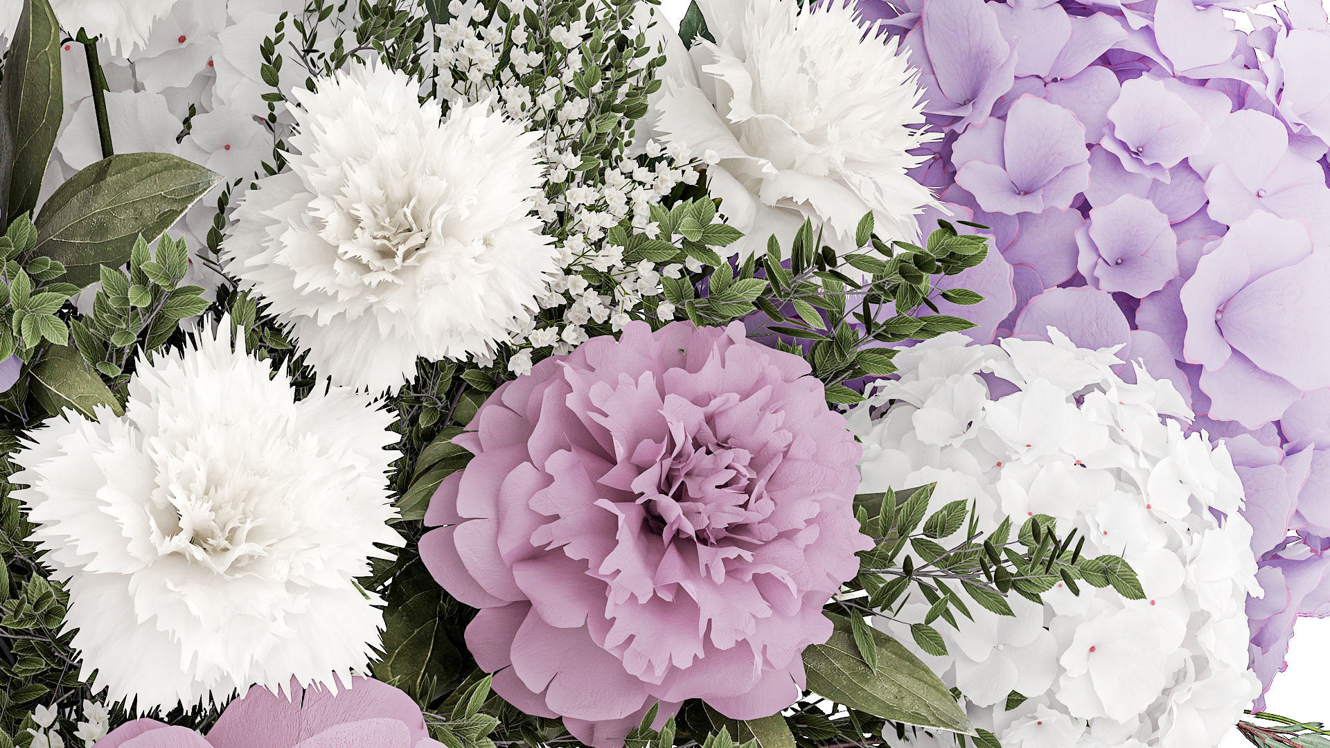 realistic bouquet in a vase hydrangea lilac peony 382 3D model_5