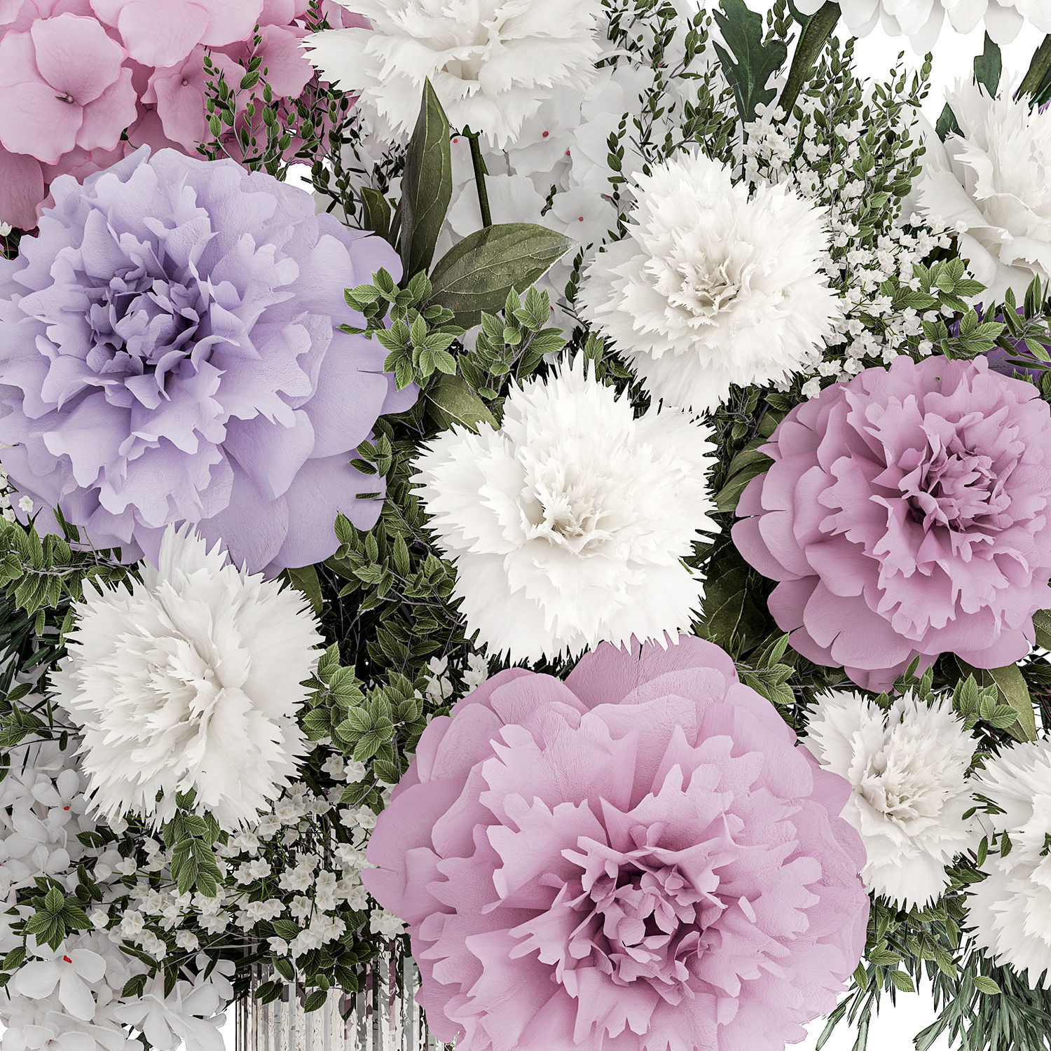 realistic bouquet in a vase hydrangea lilac peony 382 3D model_12