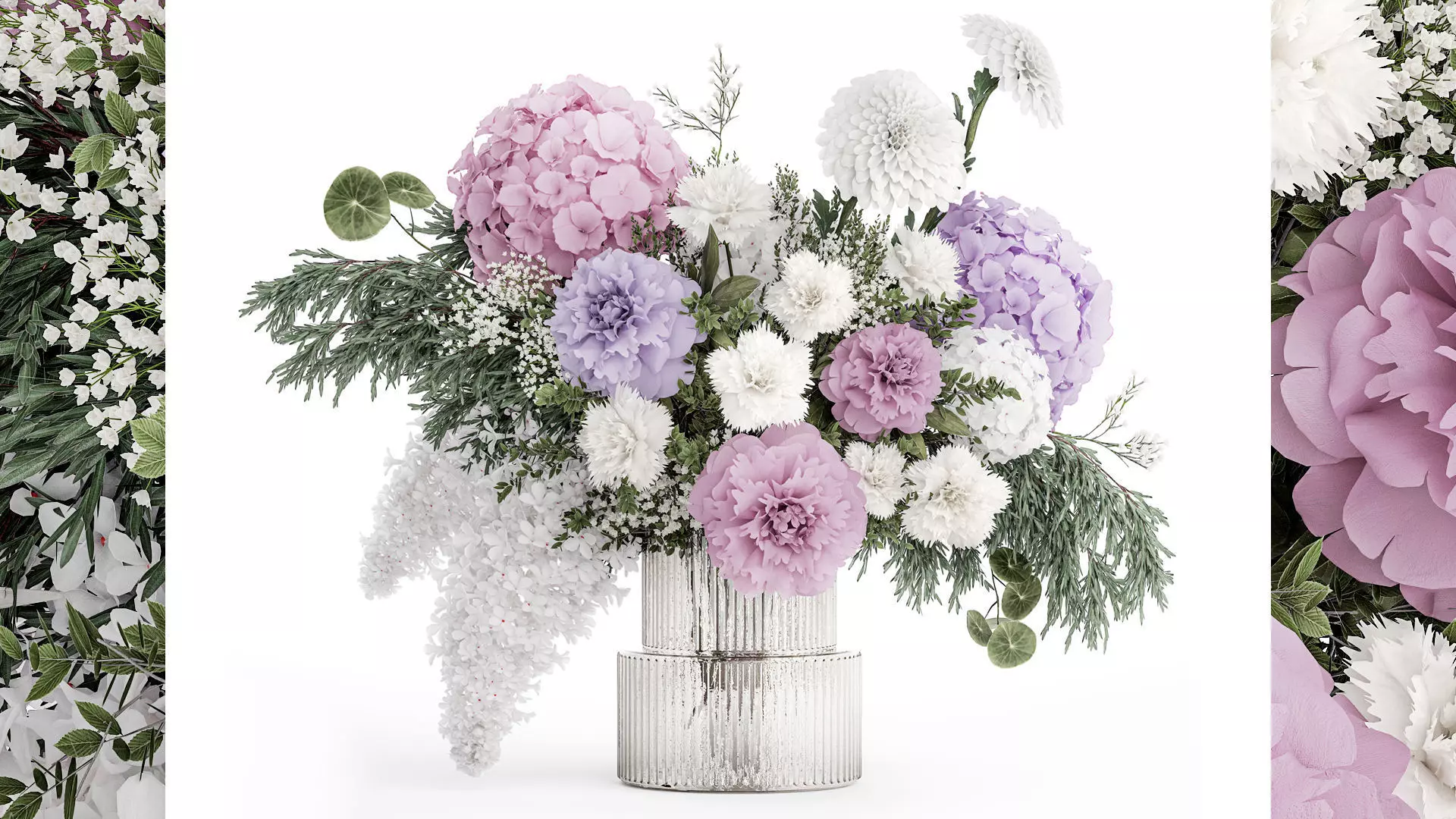 realistic bouquet in a vase hydrangea lilac peony 382 3D model_0
