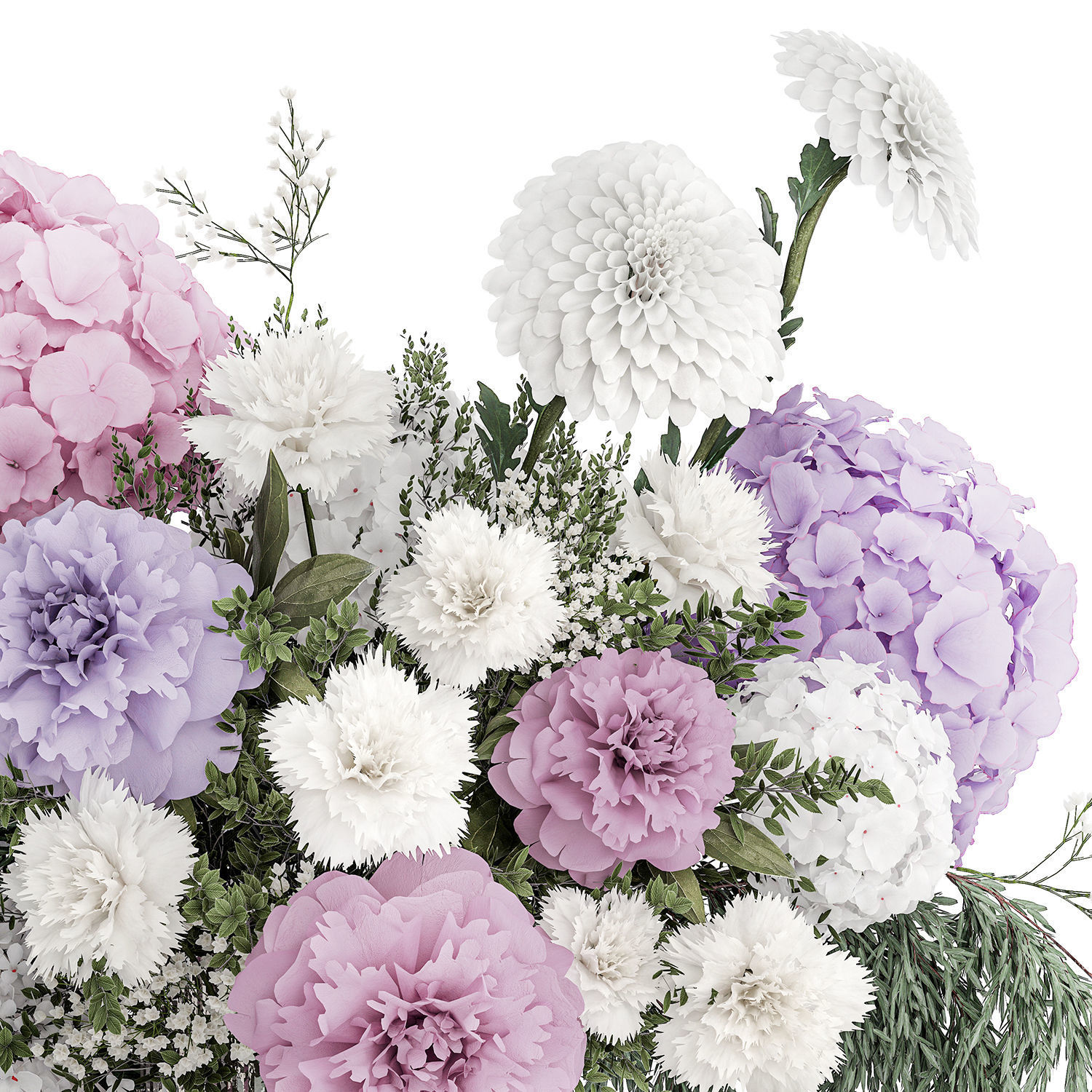 realistic bouquet in a vase hydrangea lilac peony 382 3D model_11