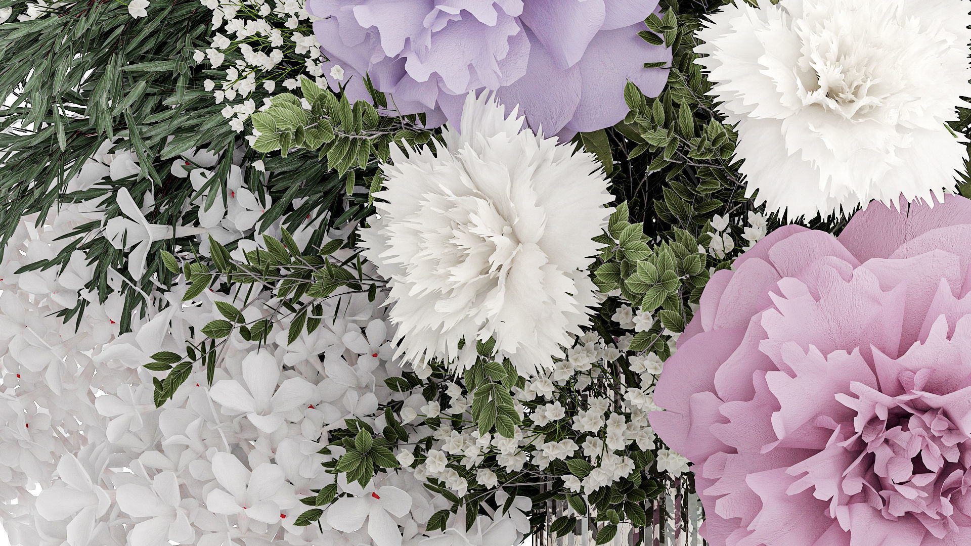 realistic bouquet in a vase hydrangea lilac peony 382 3D model_4