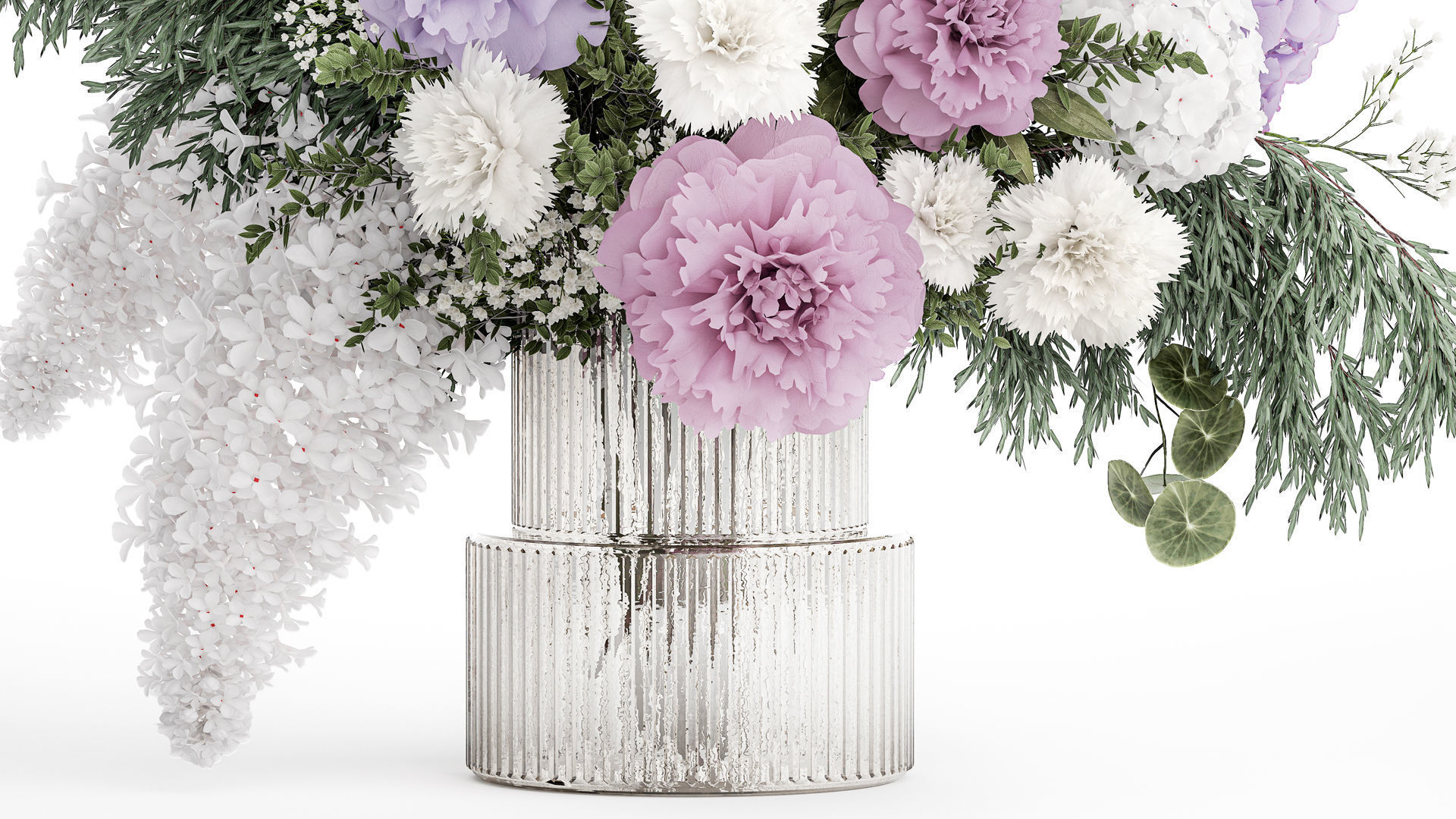 realistic bouquet in a vase hydrangea lilac peony 382 3D model_3