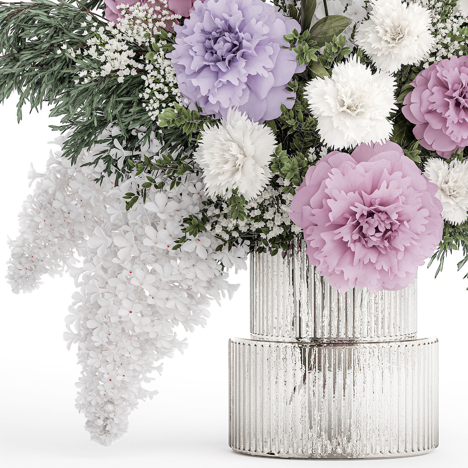 realistic bouquet in a vase hydrangea lilac peony 382 3D model_13