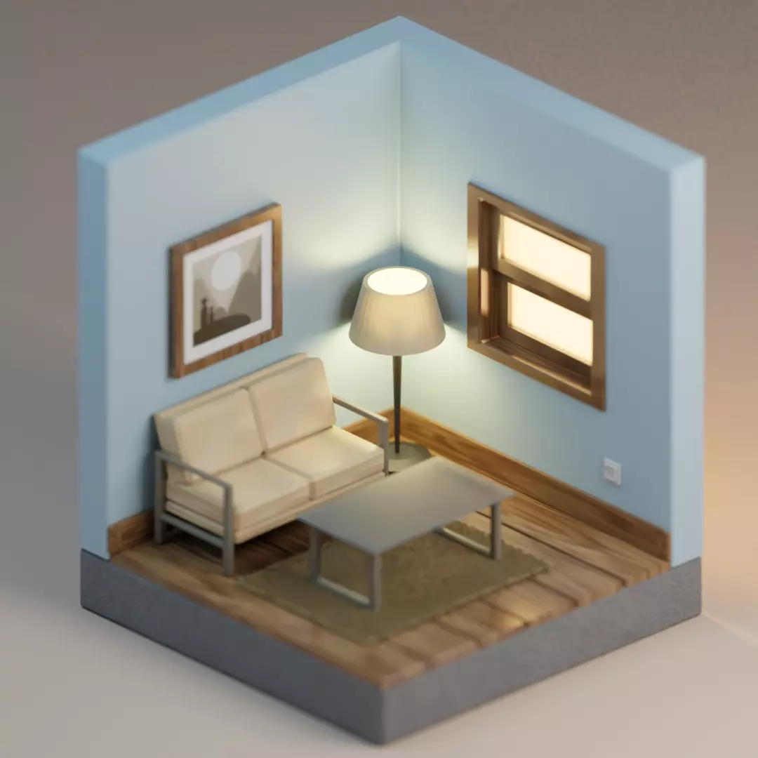 SIMPLE LOW POLY ORTHOGONAL ROOM Free low-poly 3D model