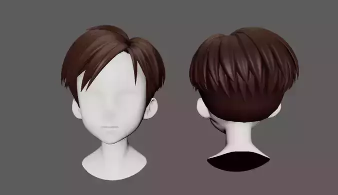 Anime hair style 05 low poly for boy