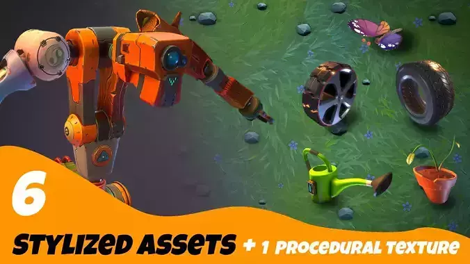 Stylized Sci Fi Factory Robot  5 Assets  One Procedural Texture Low-poly 3D model
