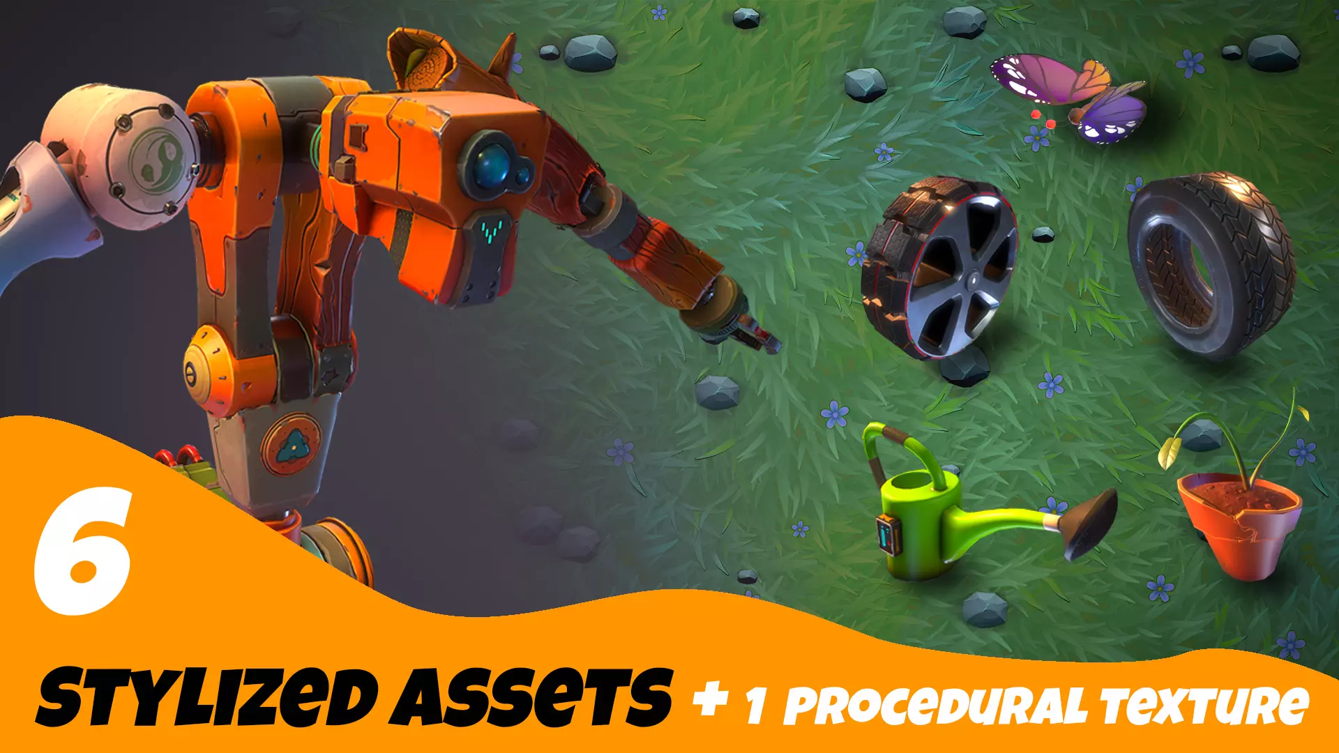 Stylized Sci Fi Factory Robot  5 Assets  One Procedural Texture Low-poly 3D model_0