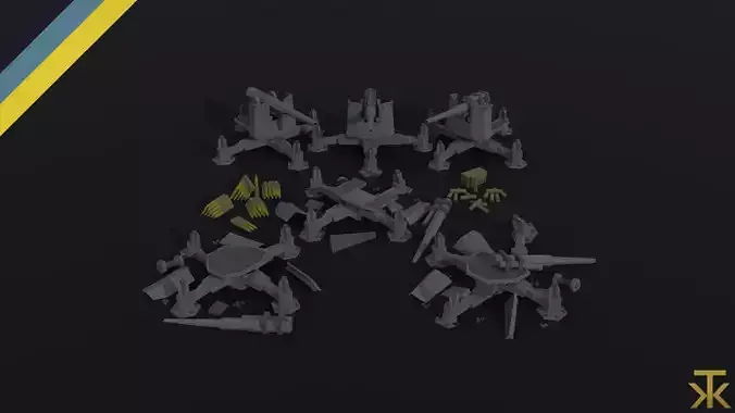 Cartoon Diselpunk artillery Polygonal Style