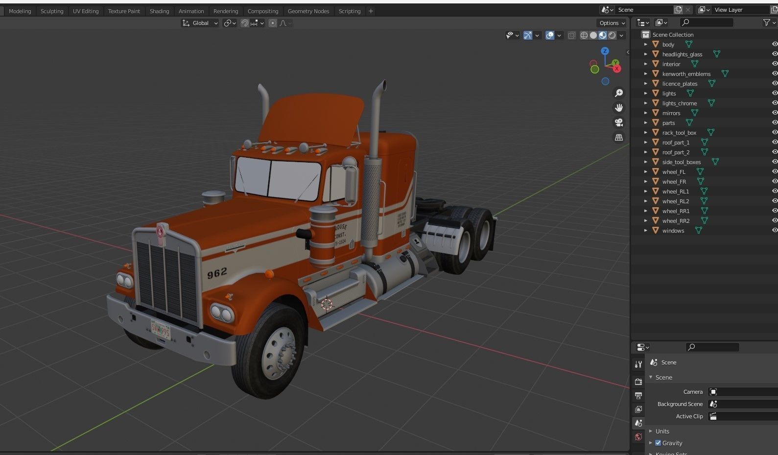 Kenworth W900 custom cab Low-poly 3D model_38