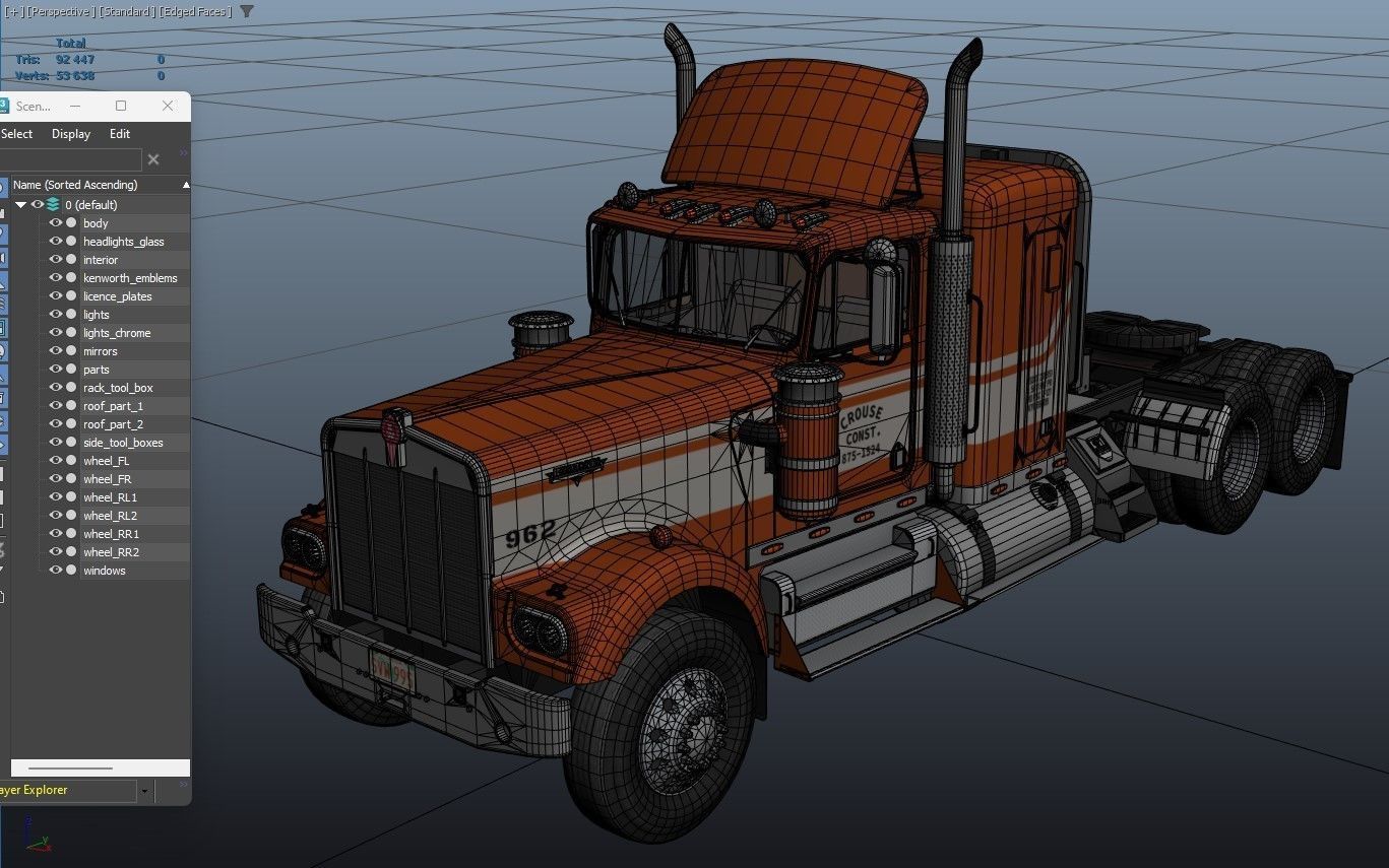 Kenworth W900 custom cab Low-poly 3D model_41