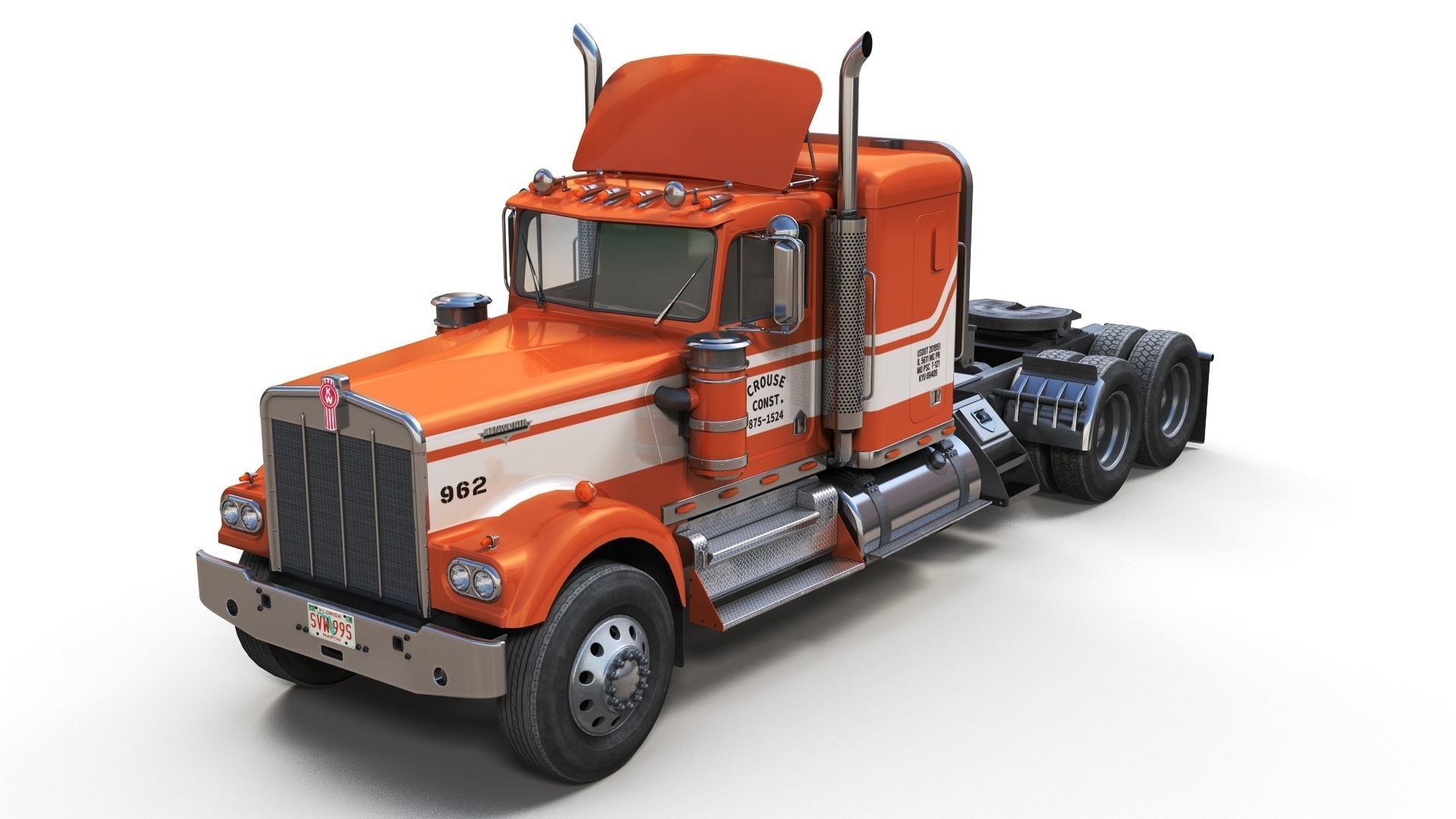 Kenworth W900 custom cab Low-poly 3D model_1
