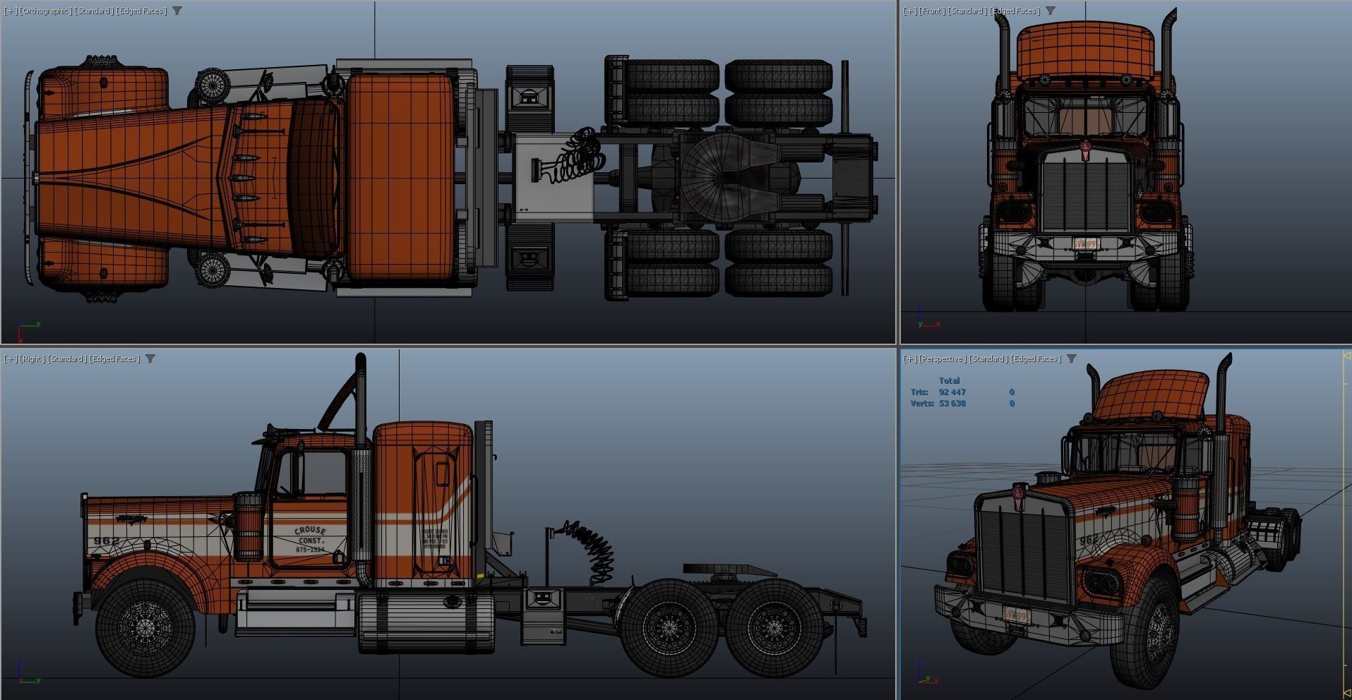 Kenworth W900 custom cab Low-poly 3D model_40