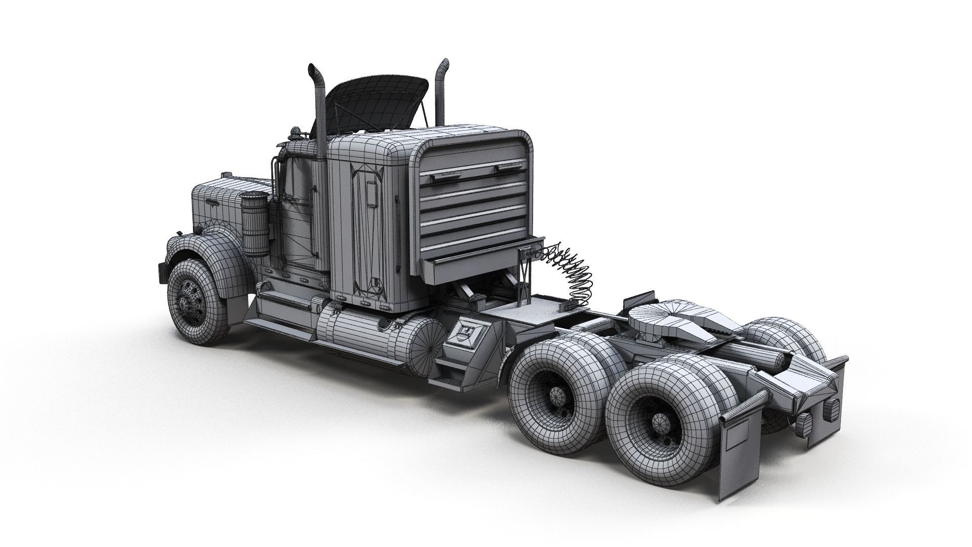 Kenworth W900 custom cab Low-poly 3D model_12