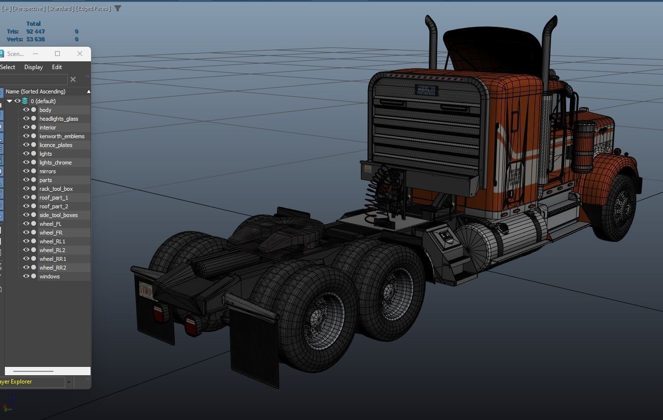 Kenworth W900 custom cab Low-poly 3D model_39