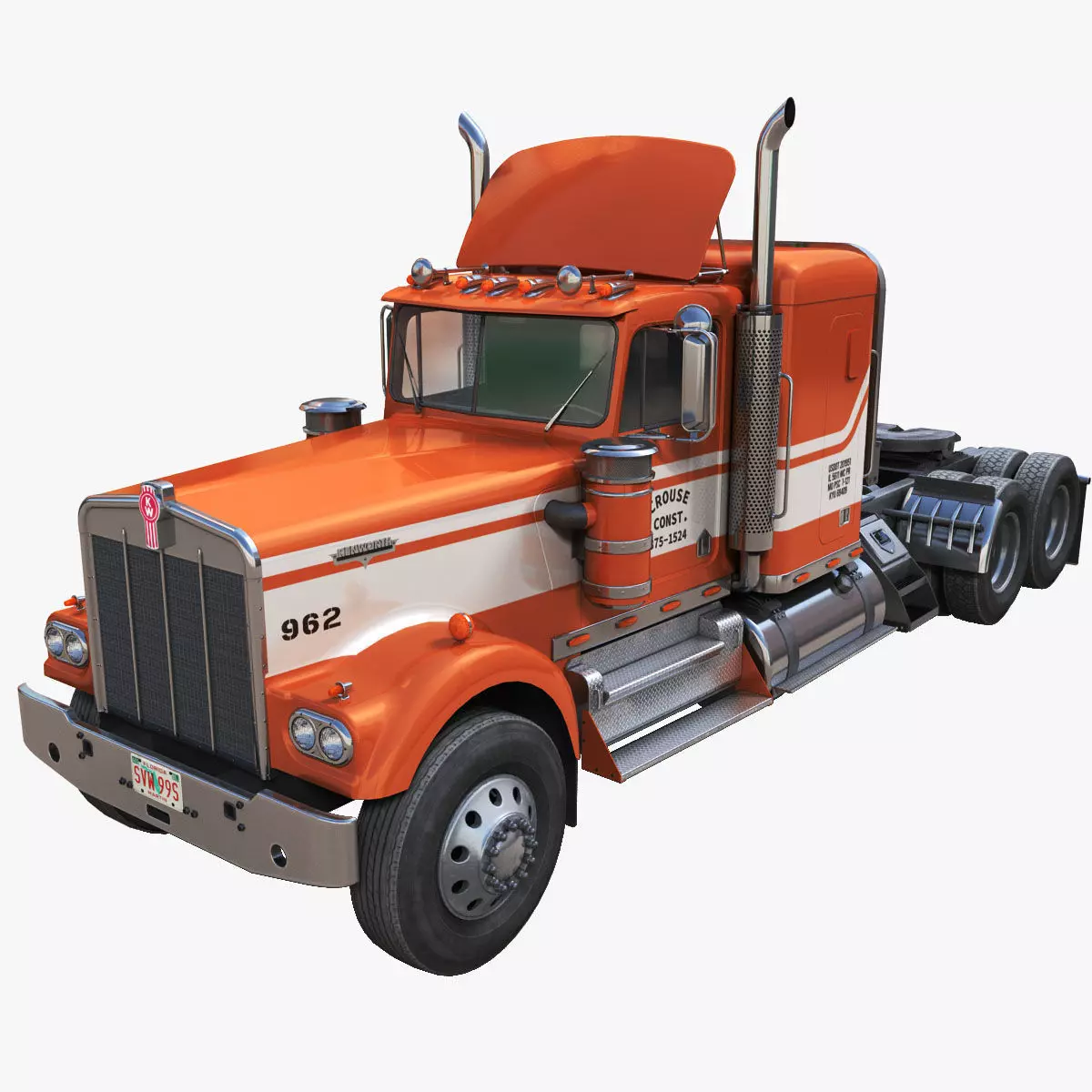 Kenworth W900 custom cab Low-poly 3D model_0