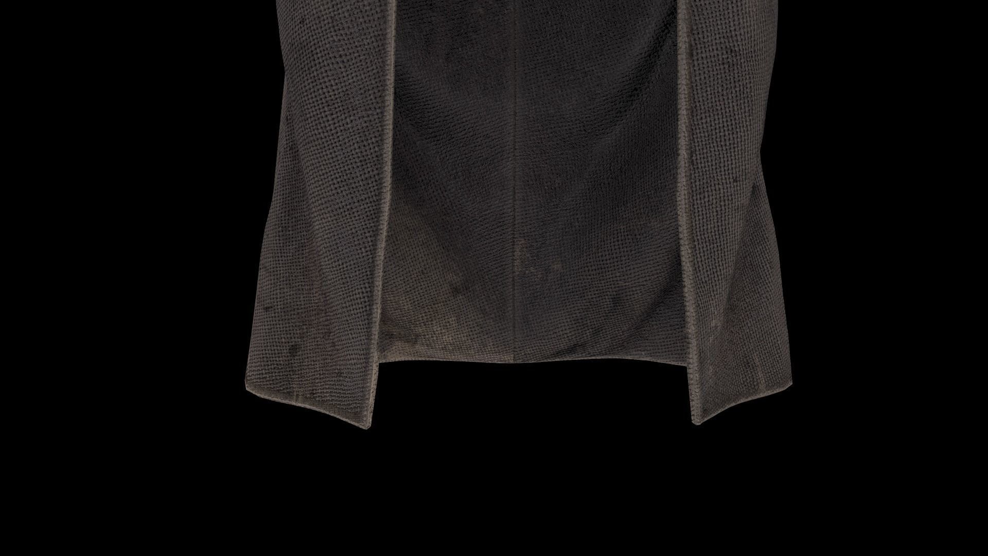 Postapocalypse sci-fi long jacket with hood Low-poly 3D model_5