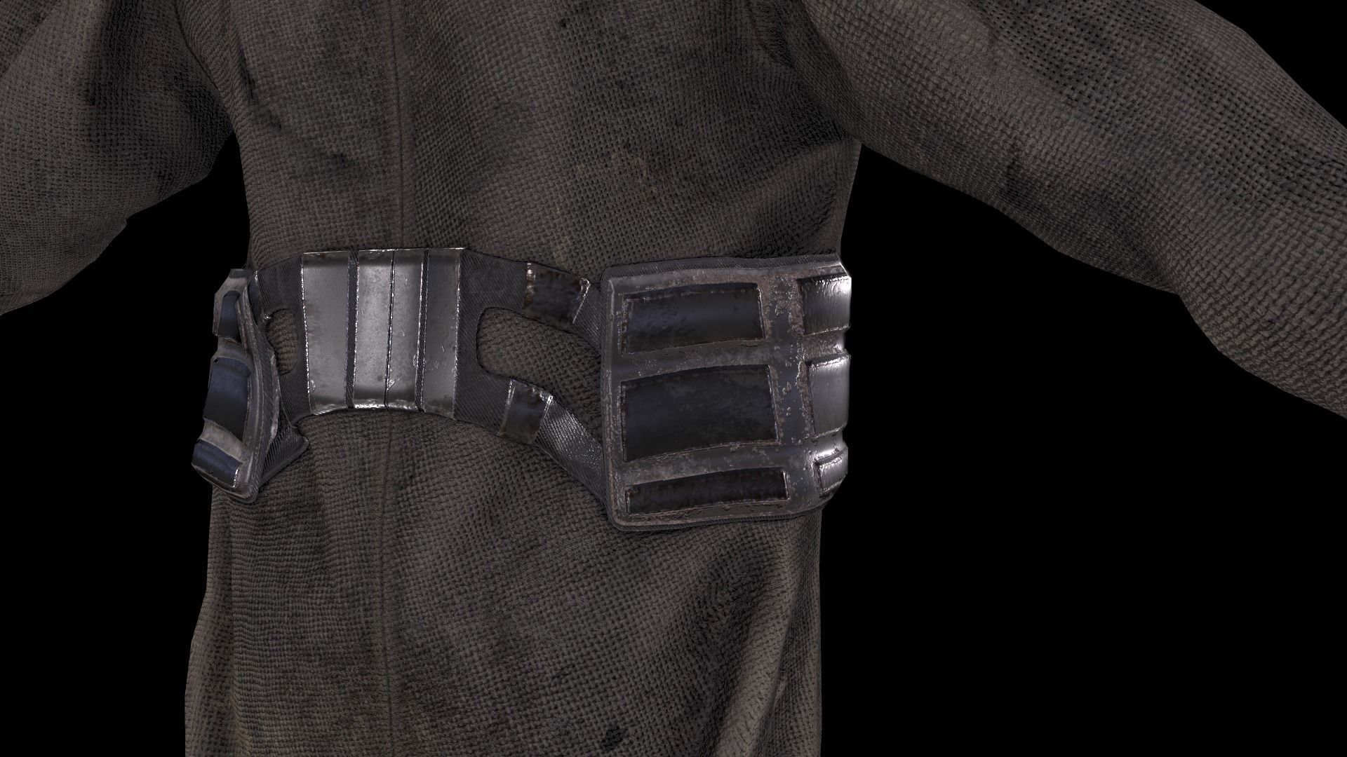 Postapocalypse sci-fi long jacket with hood Low-poly 3D model_11