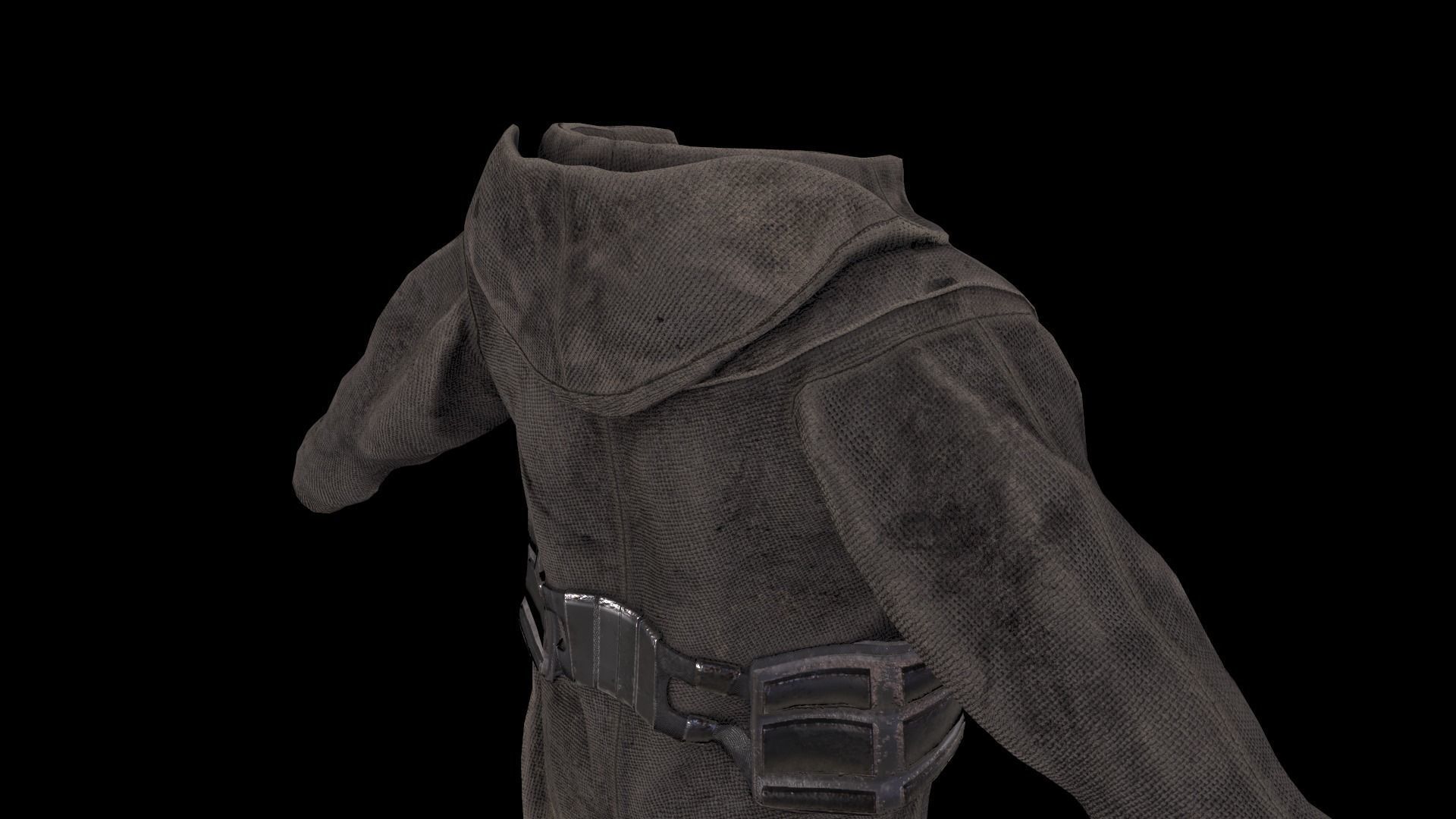 Postapocalypse sci-fi long jacket with hood Low-poly 3D model_6