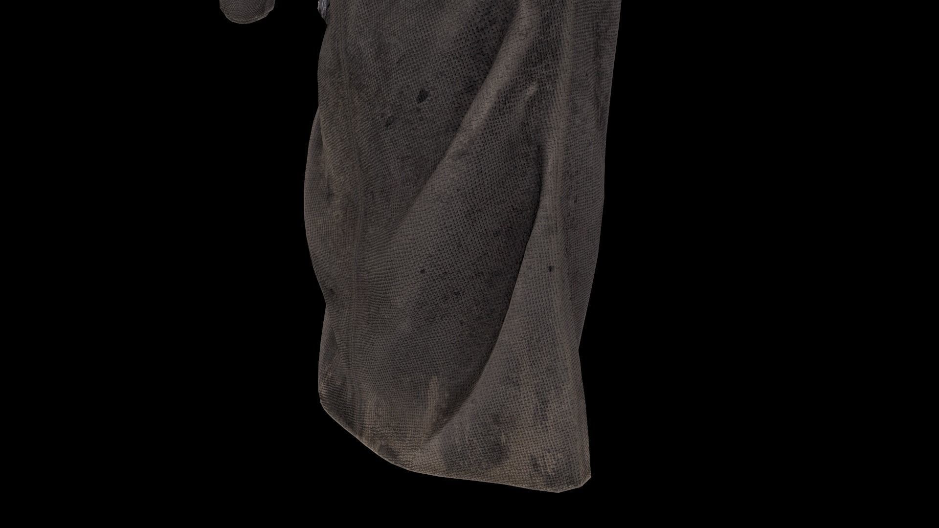 Postapocalypse sci-fi long jacket with hood Low-poly 3D model_7