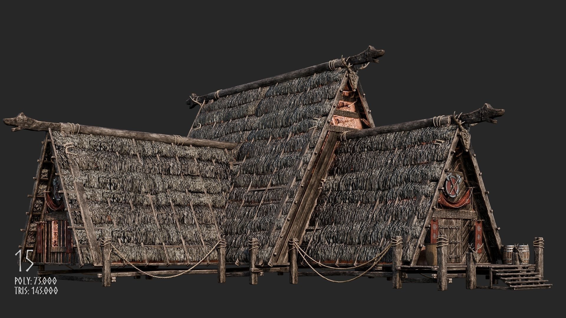 Viking House - 20 4K Textures with Interiors Low-poly 3D model_67