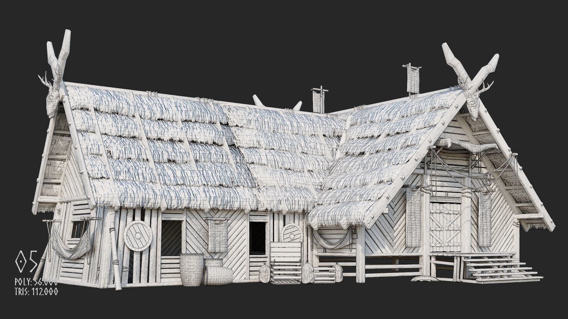 Viking House - 20 4K Textures with Interiors Low-poly 3D model_35