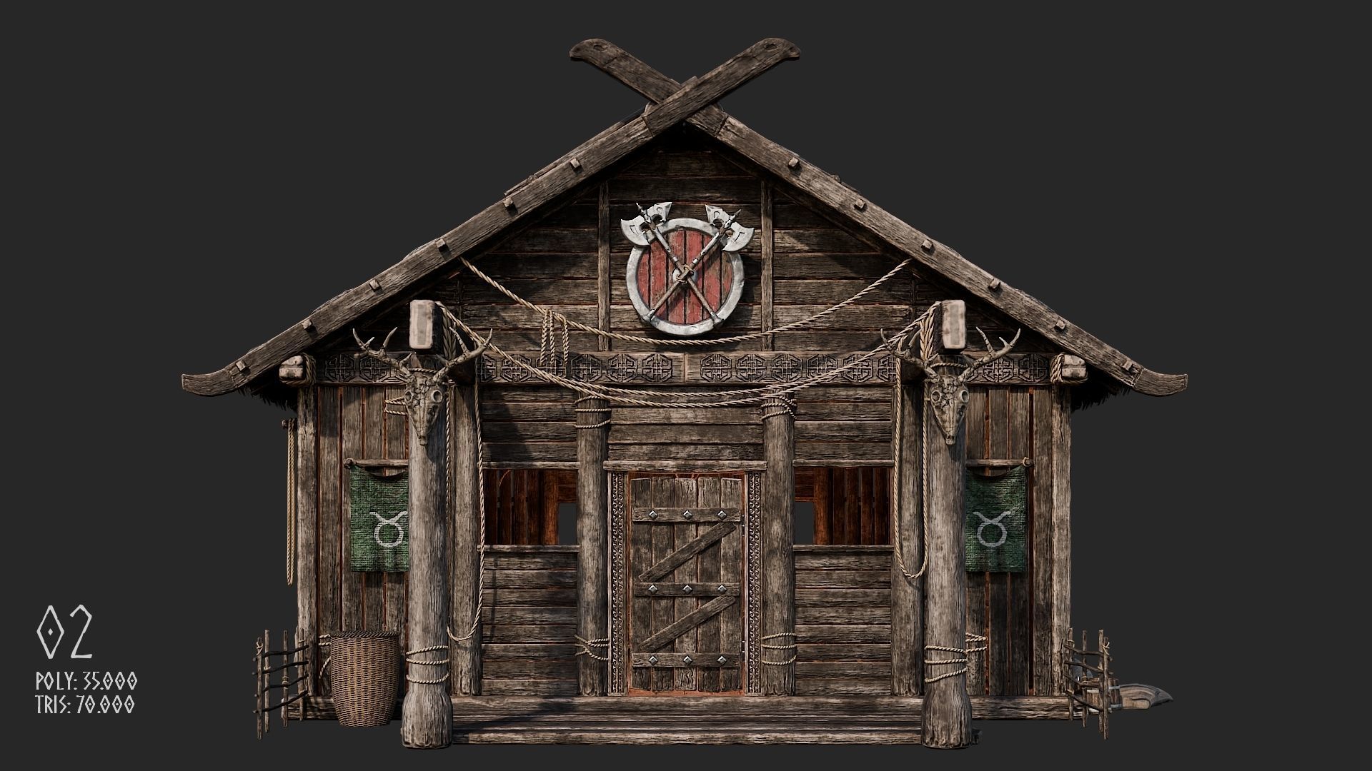 Viking House - 20 4K Textures with Interiors Low-poly 3D model_11