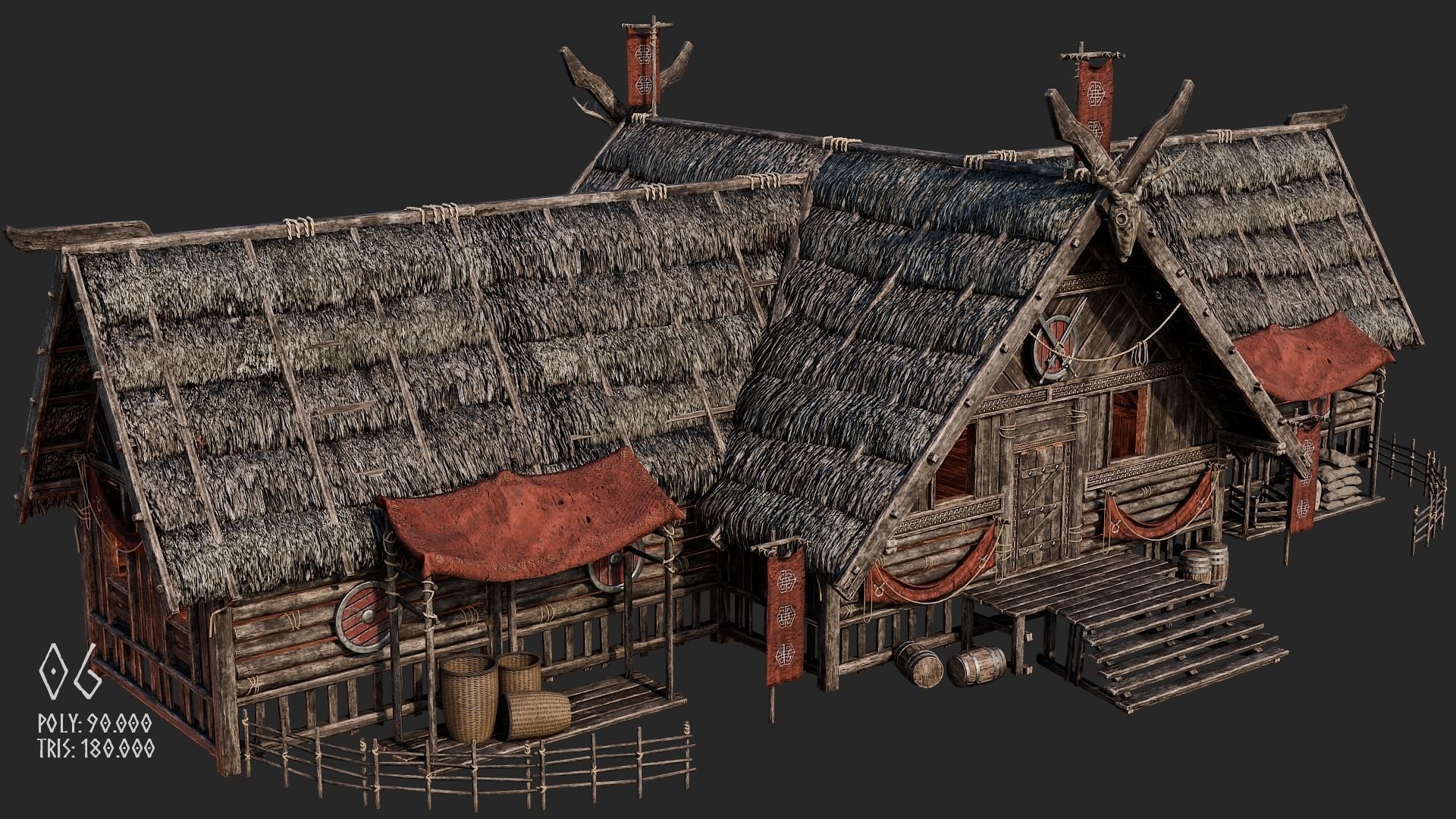 Viking House - 20 4K Textures with Interiors Low-poly 3D model_31
