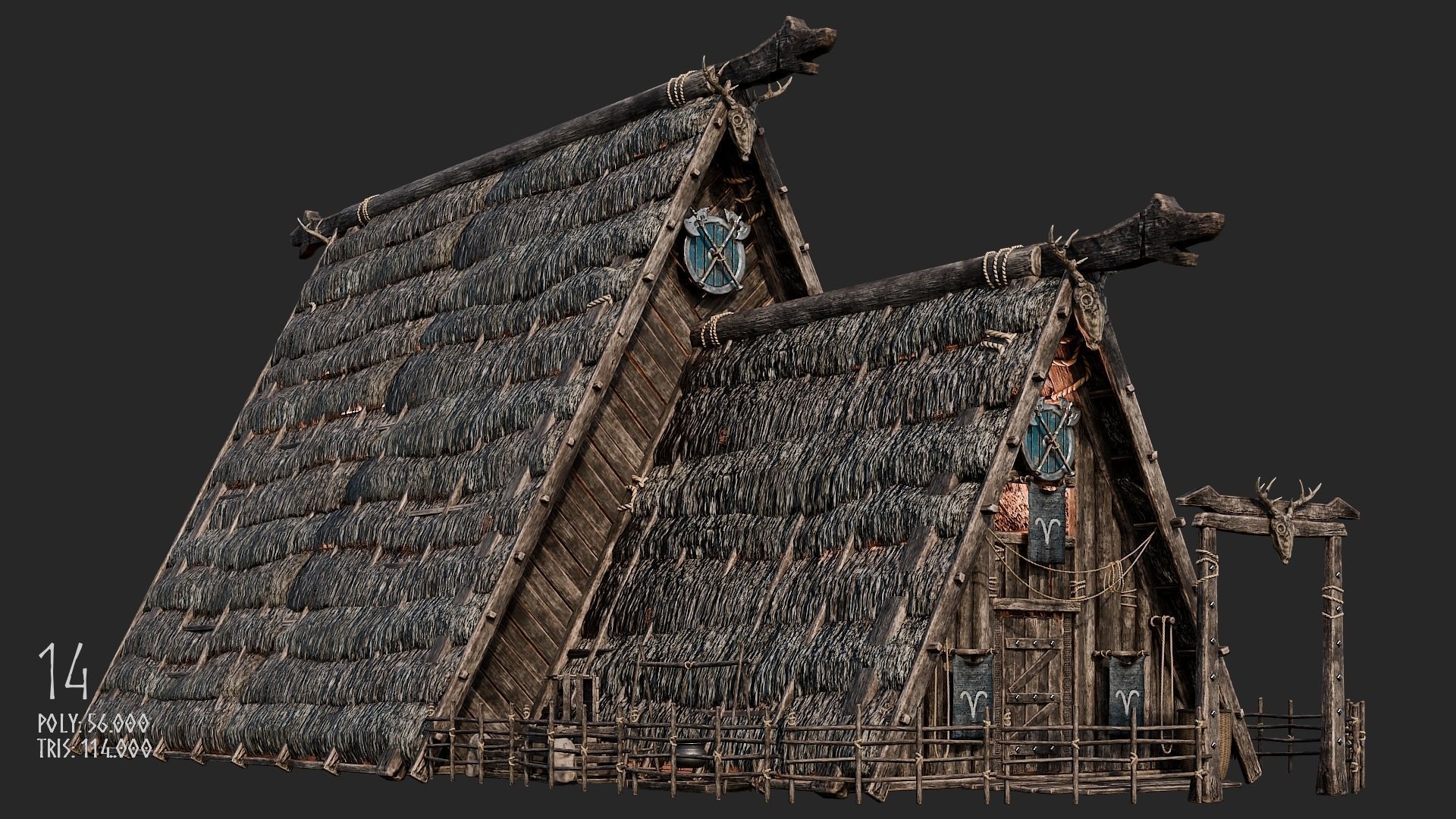 Viking House - 20 4K Textures with Interiors Low-poly 3D model_70