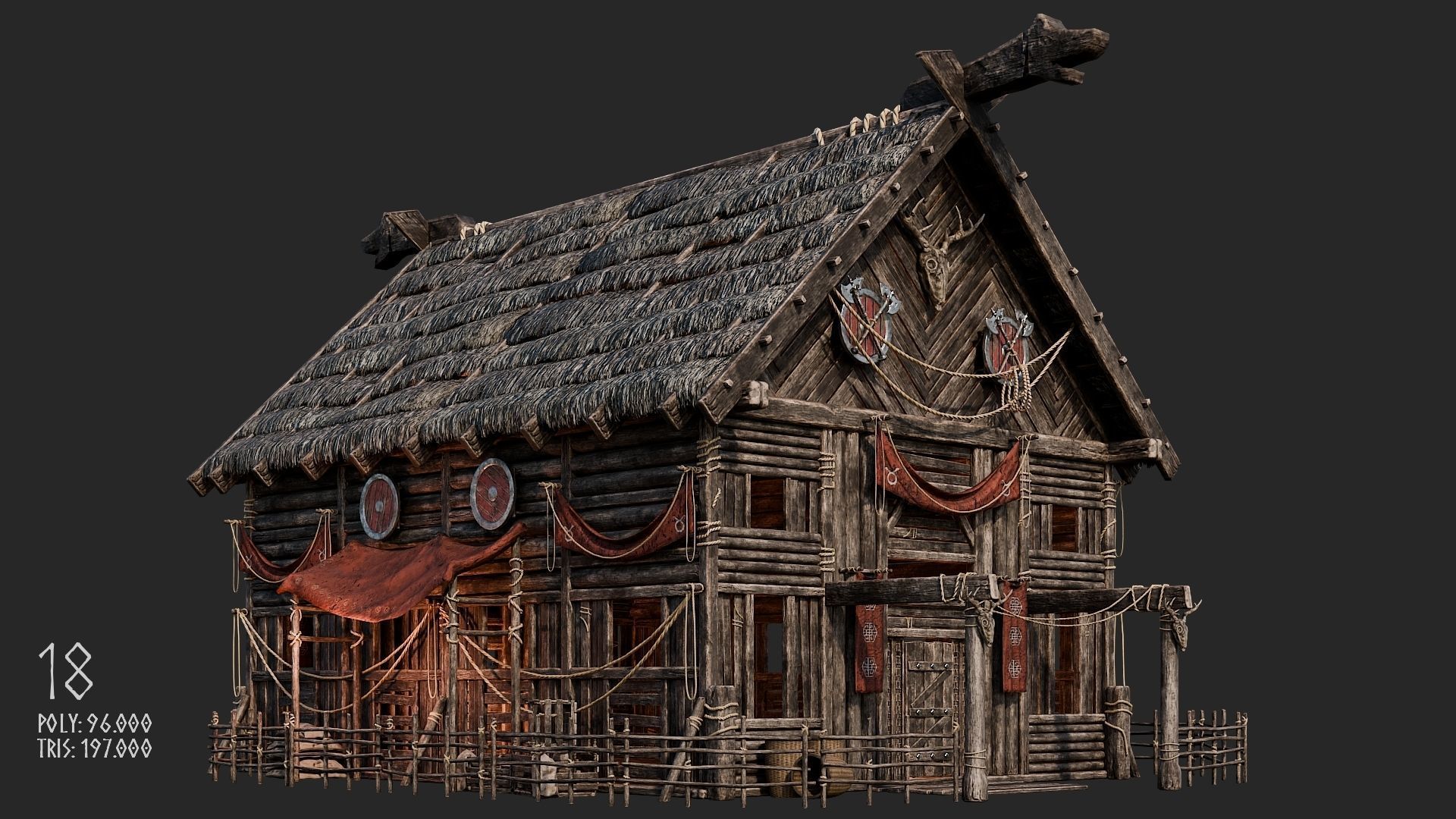 Viking House - 20 4K Textures with Interiors Low-poly 3D model_92