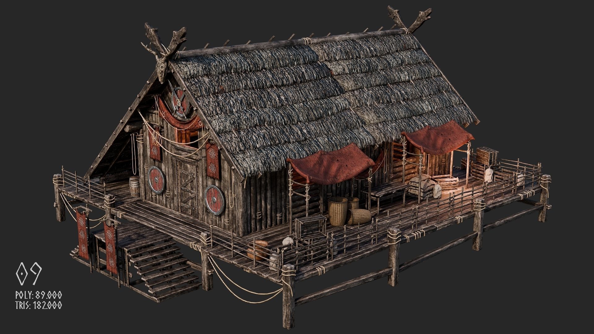 Viking House - 20 4K Textures with Interiors Low-poly 3D model_47