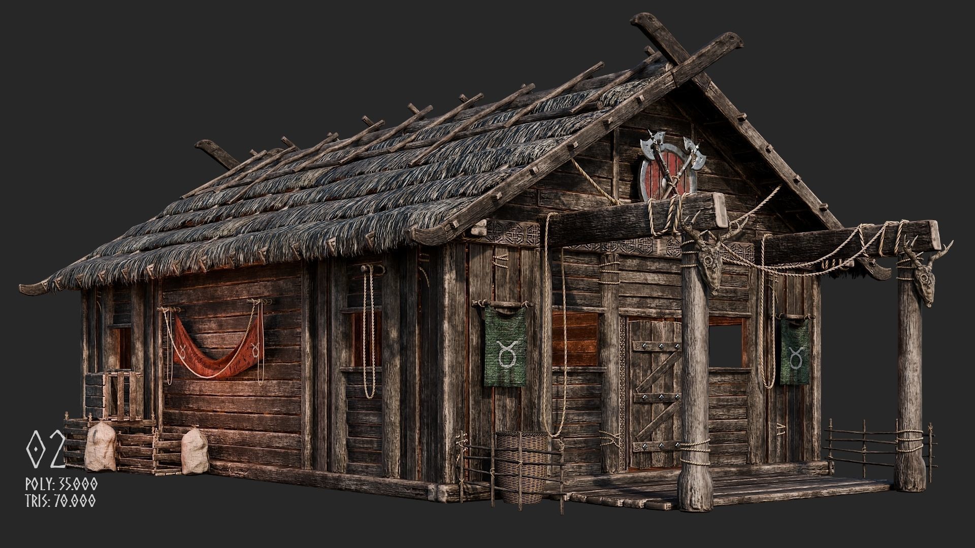 Viking House - 20 4K Textures with Interiors Low-poly 3D model_9