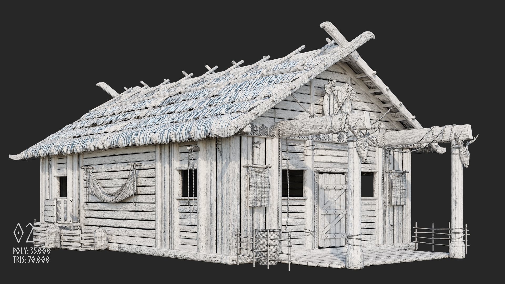 Viking House - 20 4K Textures with Interiors Low-poly 3D model_14