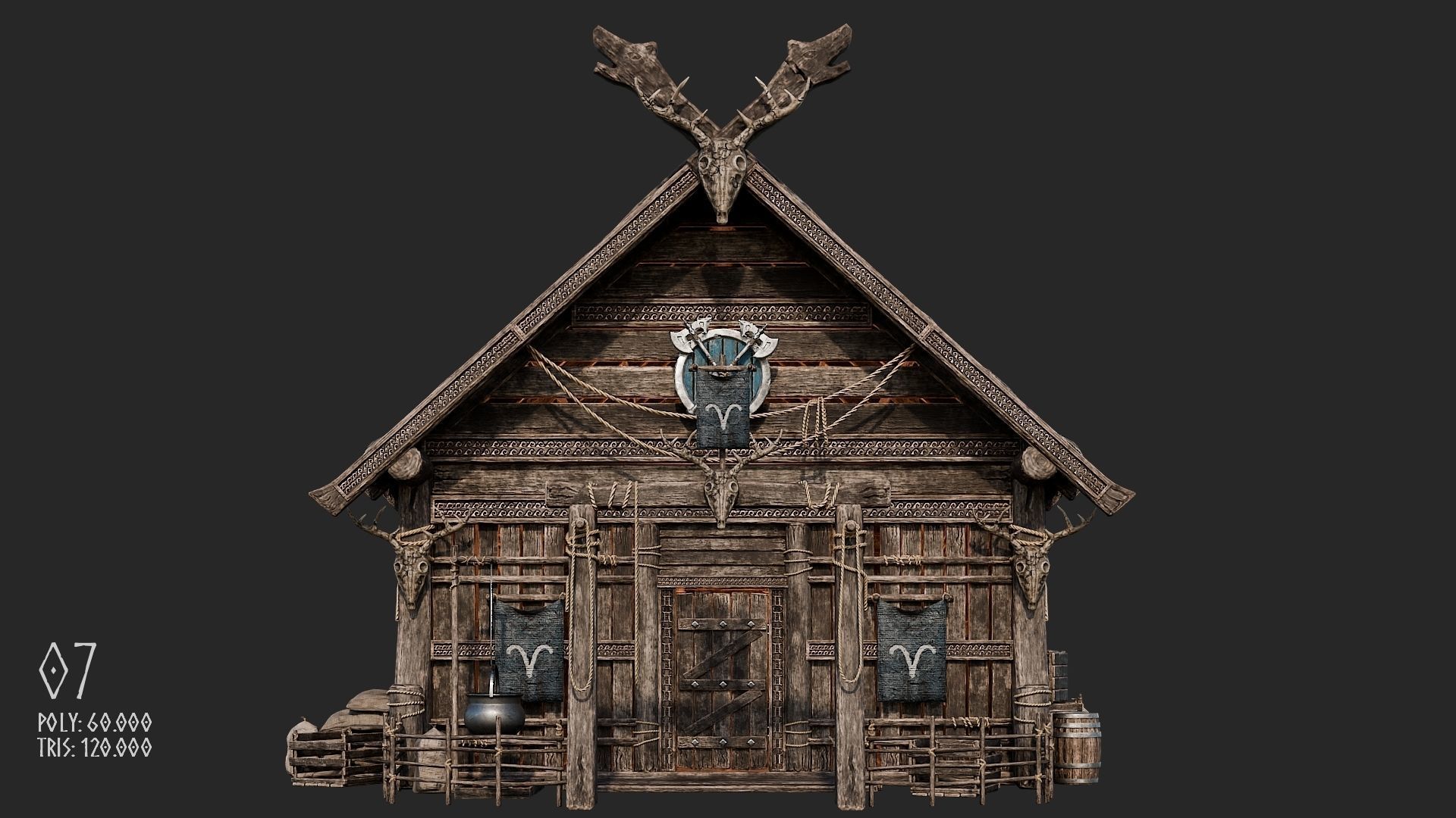 Viking House - 20 4K Textures with Interiors Low-poly 3D model_32