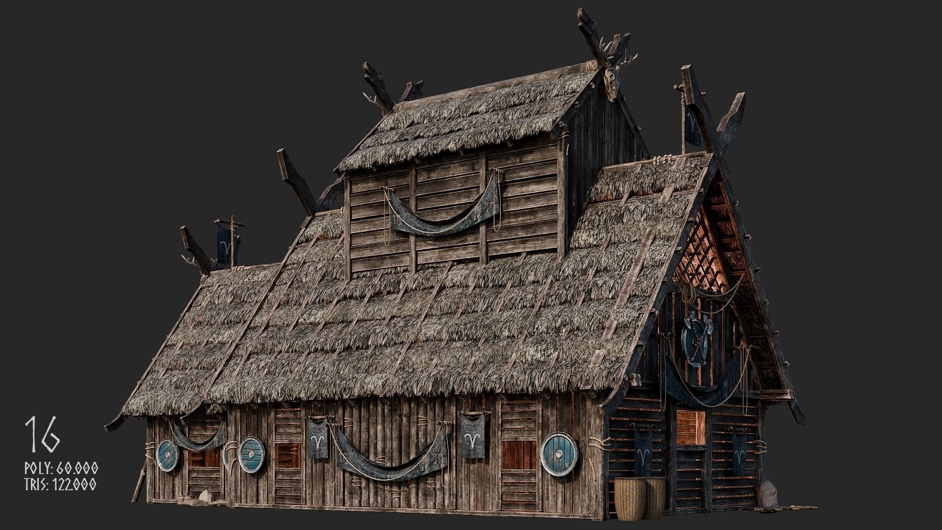 Viking House - 20 4K Textures with Interiors Low-poly 3D model_81