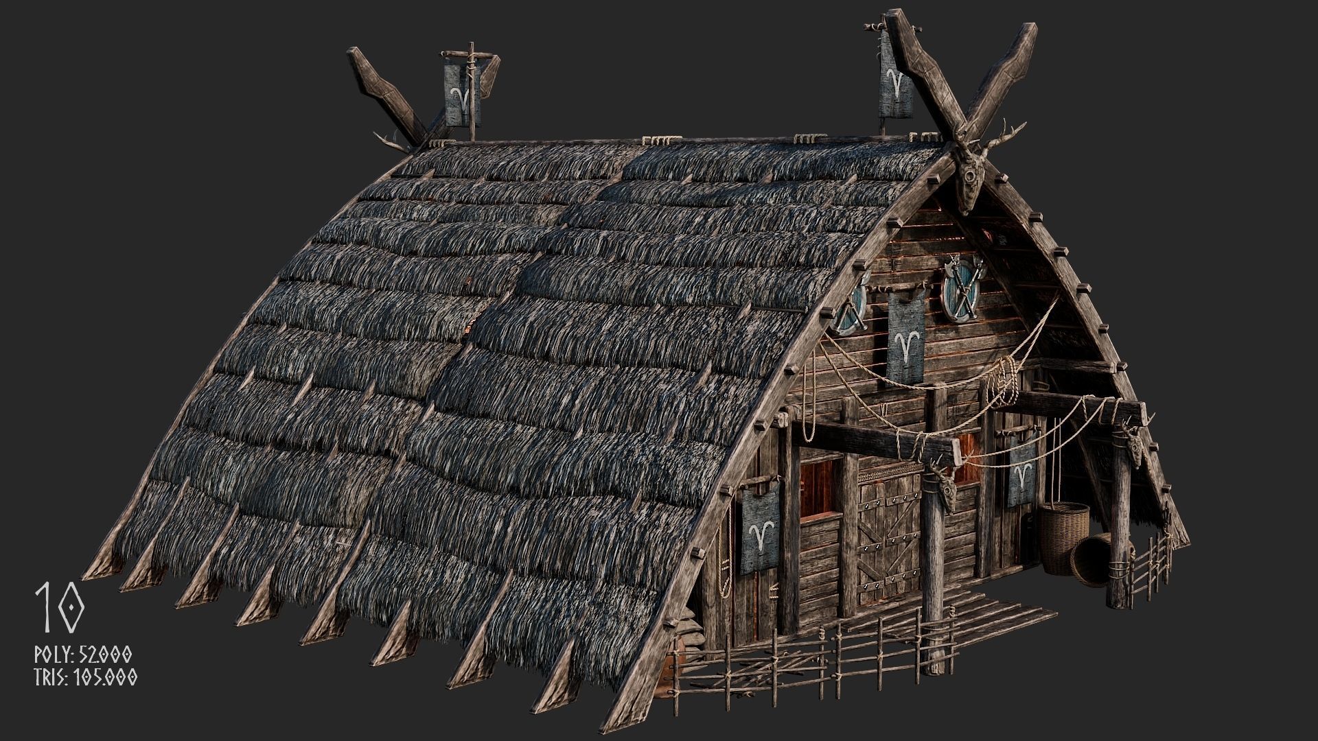 Viking House - 20 4K Textures with Interiors Low-poly 3D model_51