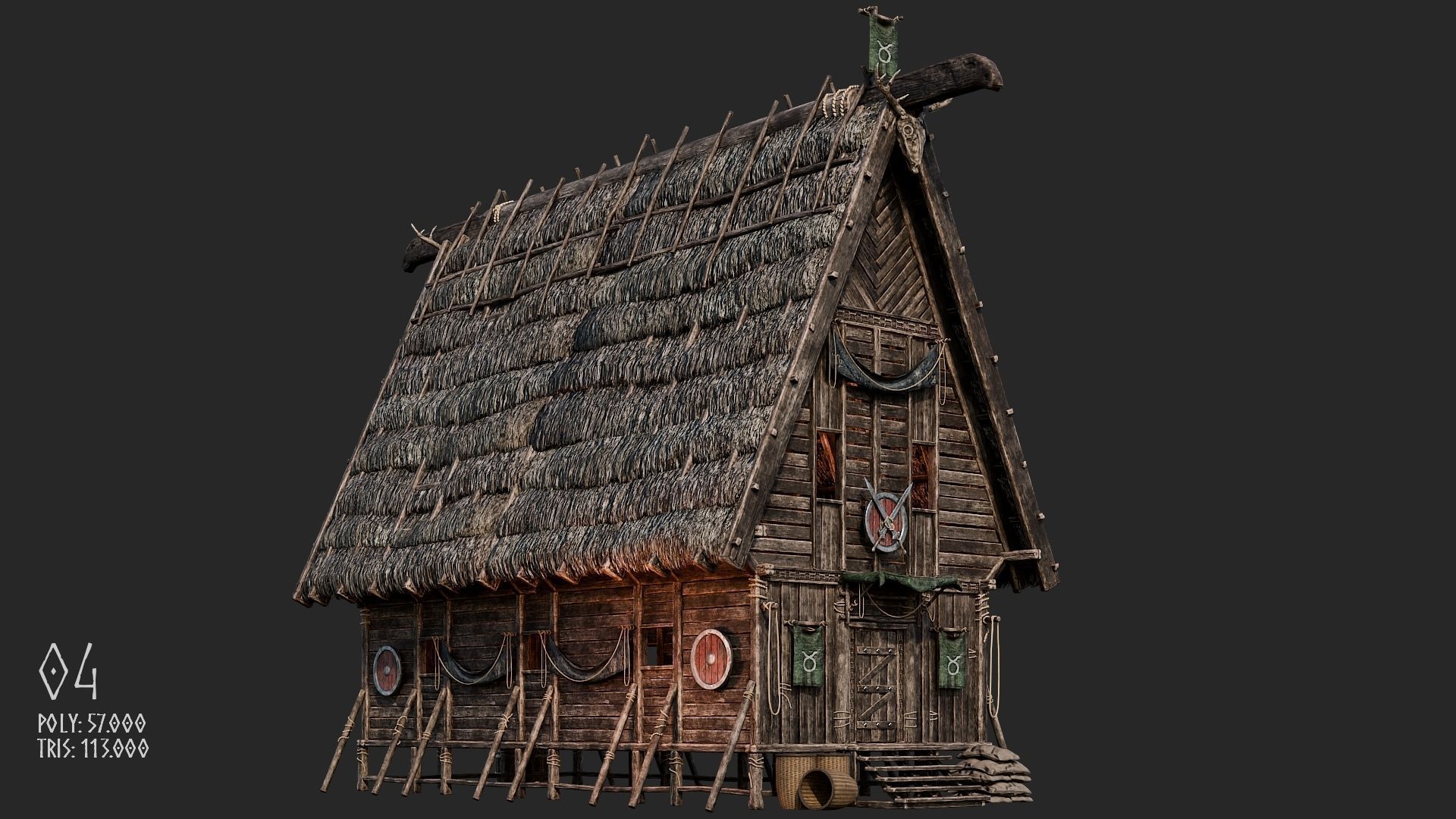 Viking House - 20 4K Textures with Interiors Low-poly 3D model_20